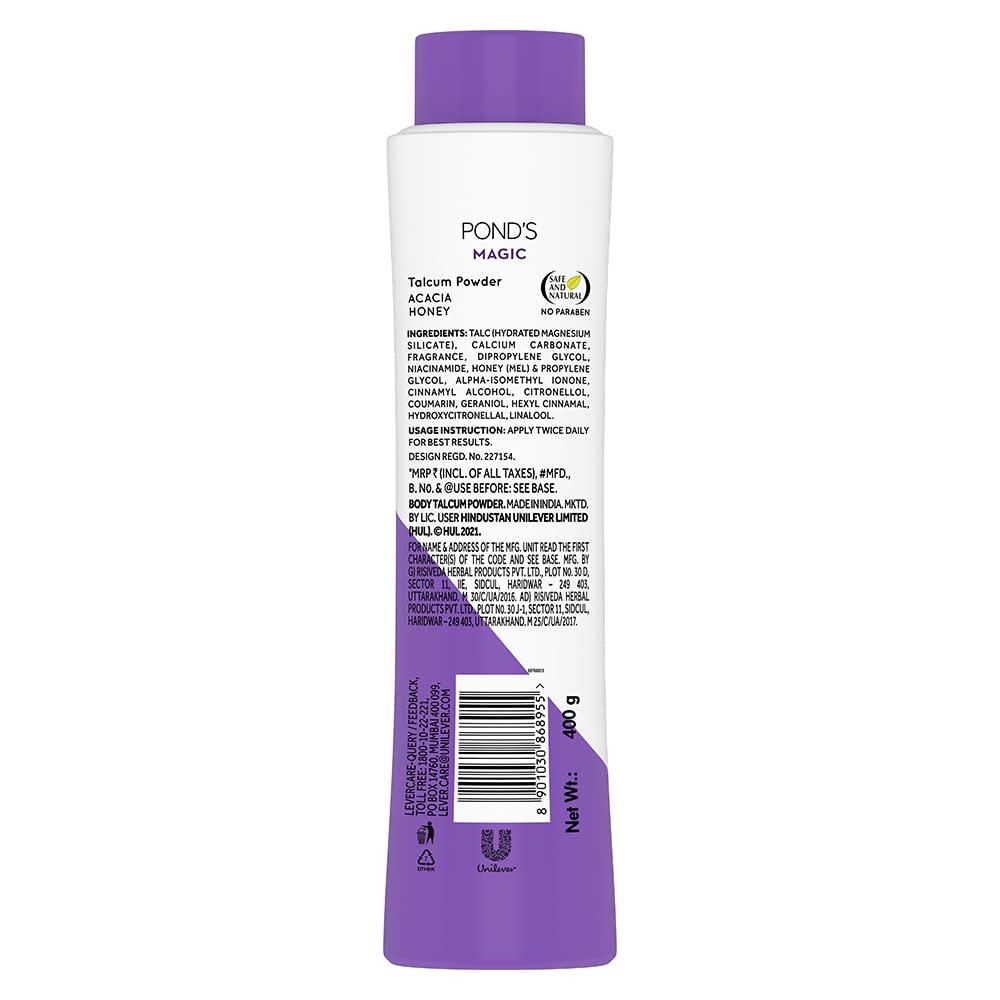 Pond's Magic, Freshness Talcum Powder, 400g, with Acacia, Honey Fragrance, Long-lasting Fragrance, Cooling Fresh Talc for Face & Body, For Men & Women – view 2