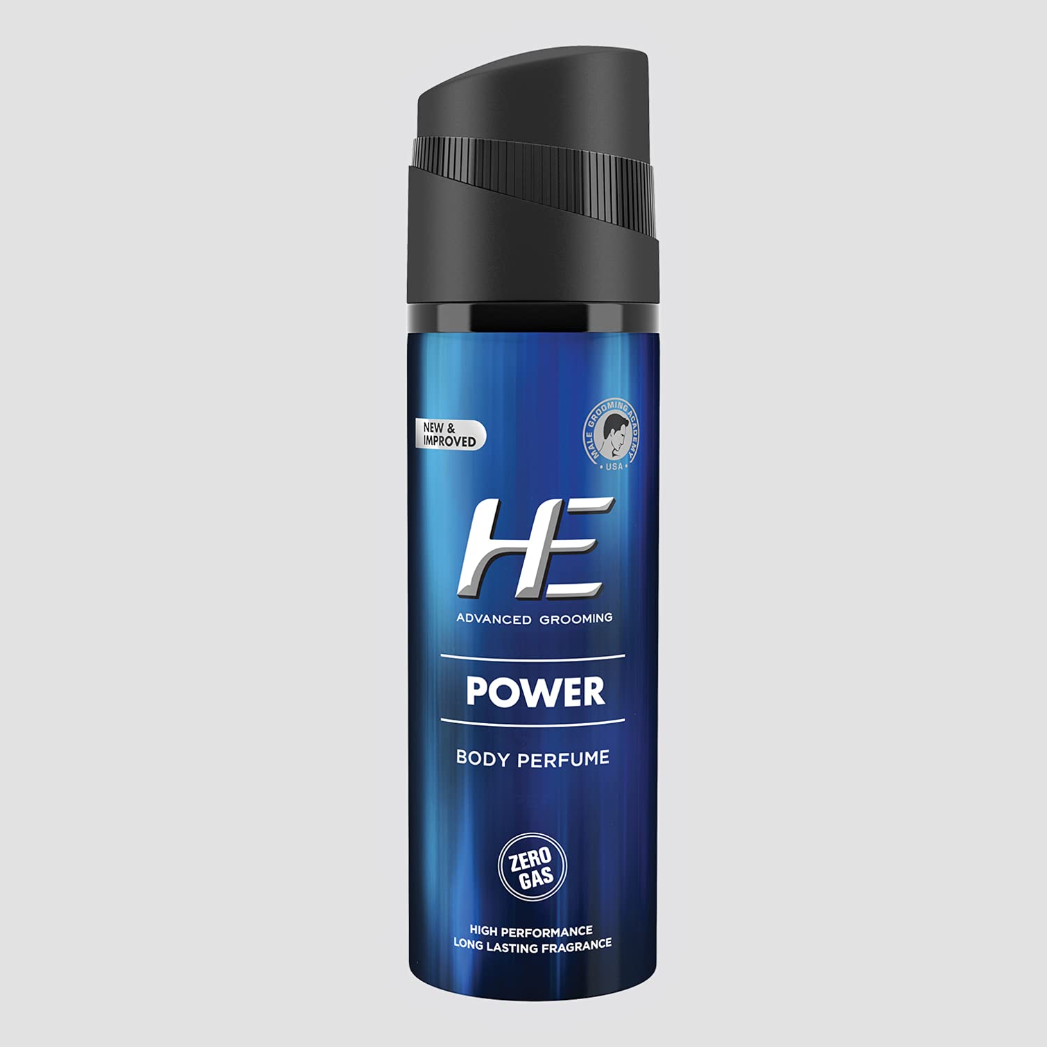 HE Power deodorant spray 120ml with amber wood scent packaging