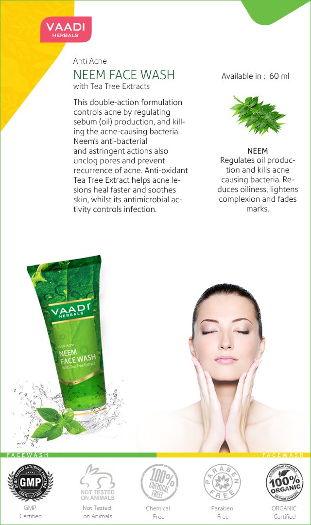 Vaadi Herbals Value Pack of Anti Acne Neem Face Wash with Tea Tree Extract, 4 x 60ml – view 3
