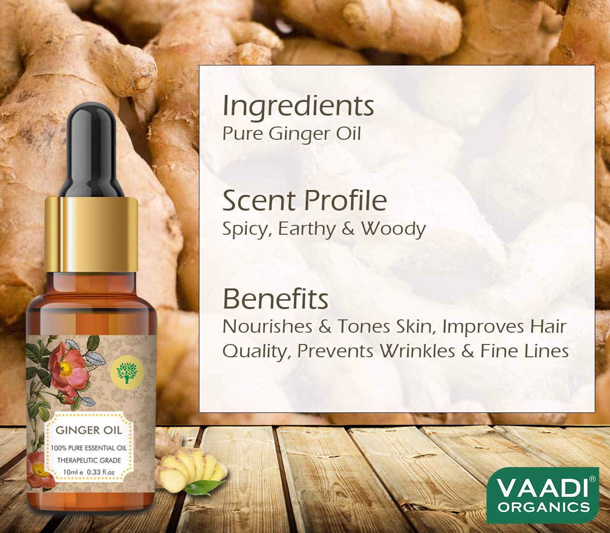 Vaadi Herbals Ginger Essential Oil - Tones Skin, Prevents Hairfall, Soothing Woody Aroma - 100% Pure Therapeutic Grade, 10 ml – view 4
