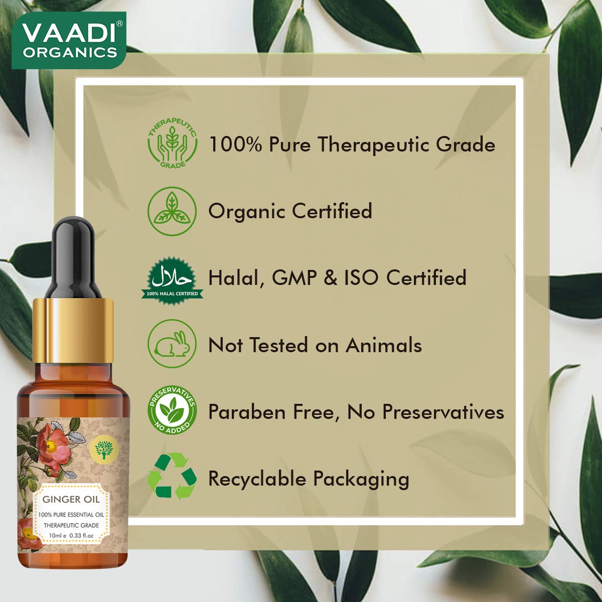 Vaadi Herbals Ginger Essential Oil - Tones Skin, Prevents Hairfall, Soothing Woody Aroma - 100% Pure Therapeutic Grade, 10 ml – view 5