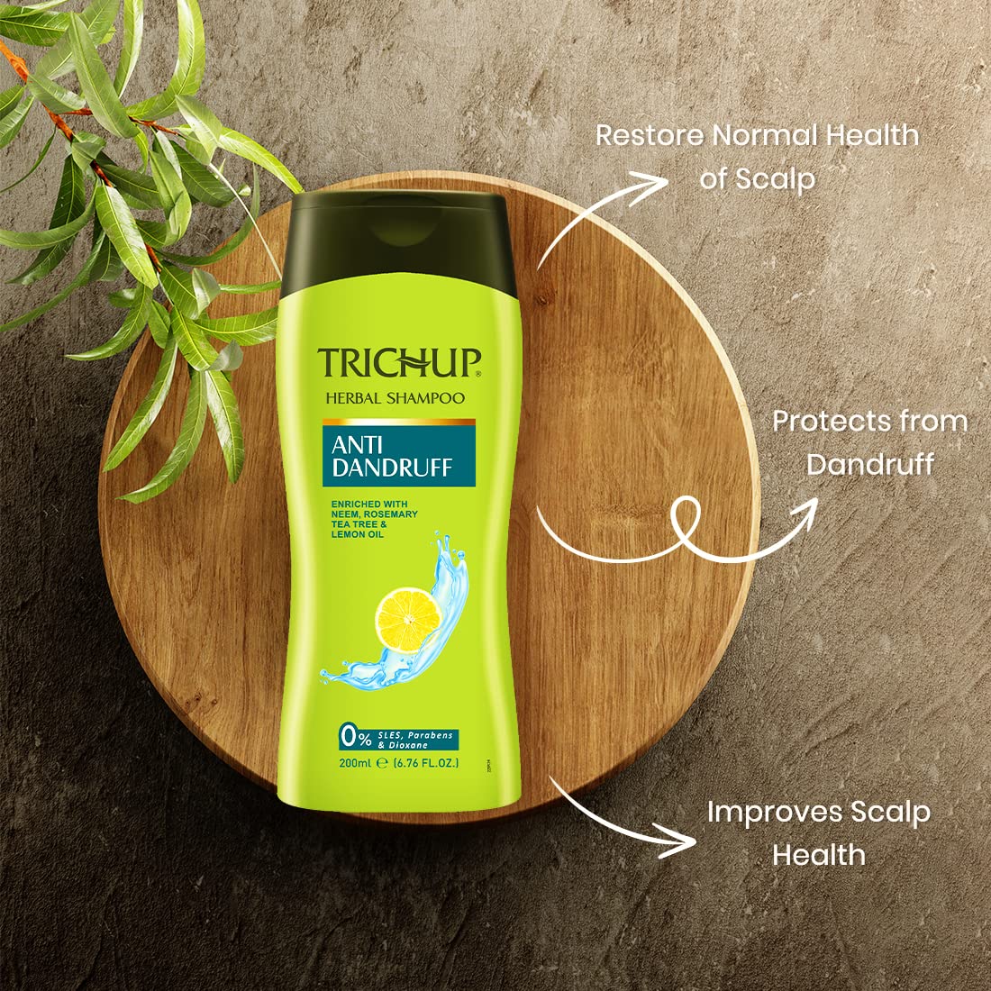Trichup Anti- Dandruff Herbal Shampoo - Enriched with Neem, Rosemary & Tea Tree Oil - Protect Scalp Skin from Causes of Dandruff (200ml) – view 2