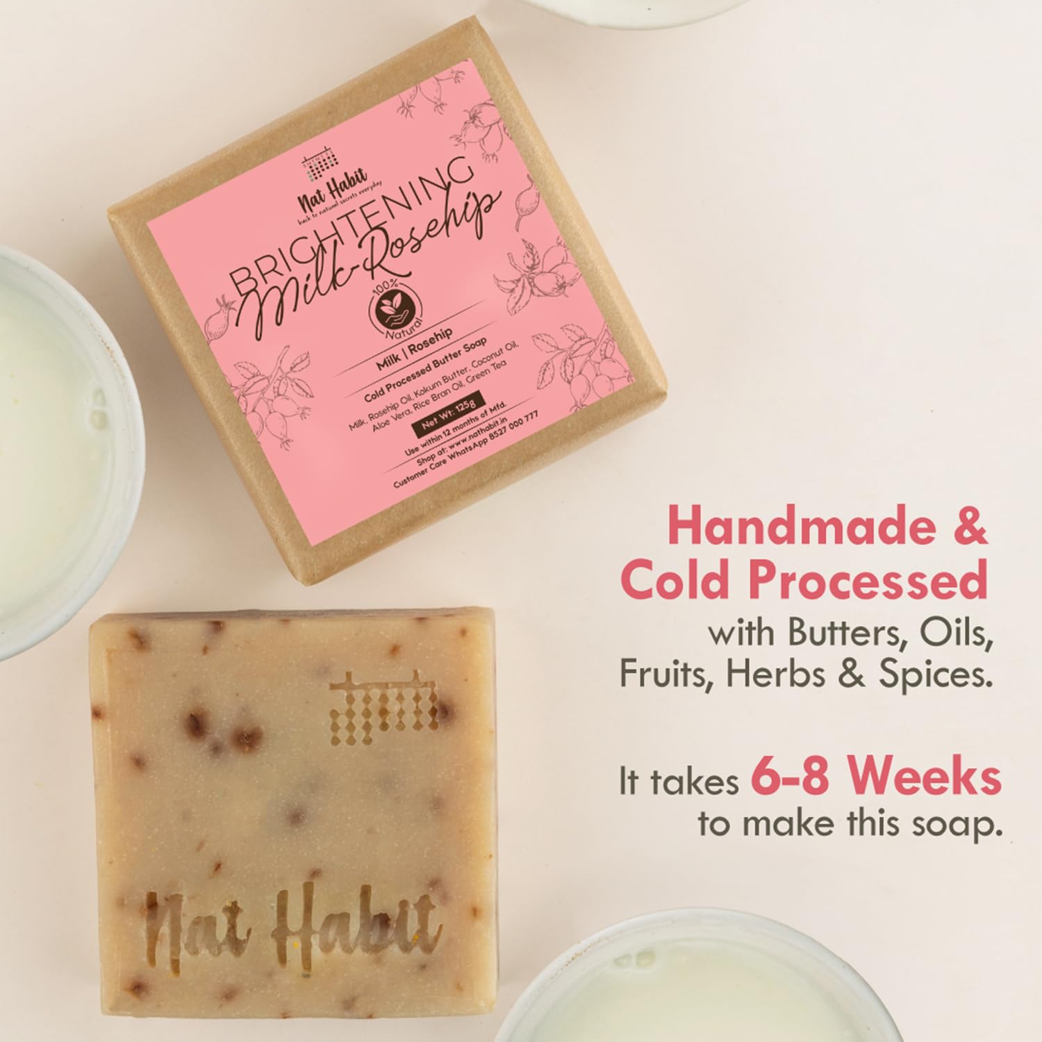 Nat Habit Milk Rosehip Bath Soap with Lactic Acid, Kokum Butter – view 2