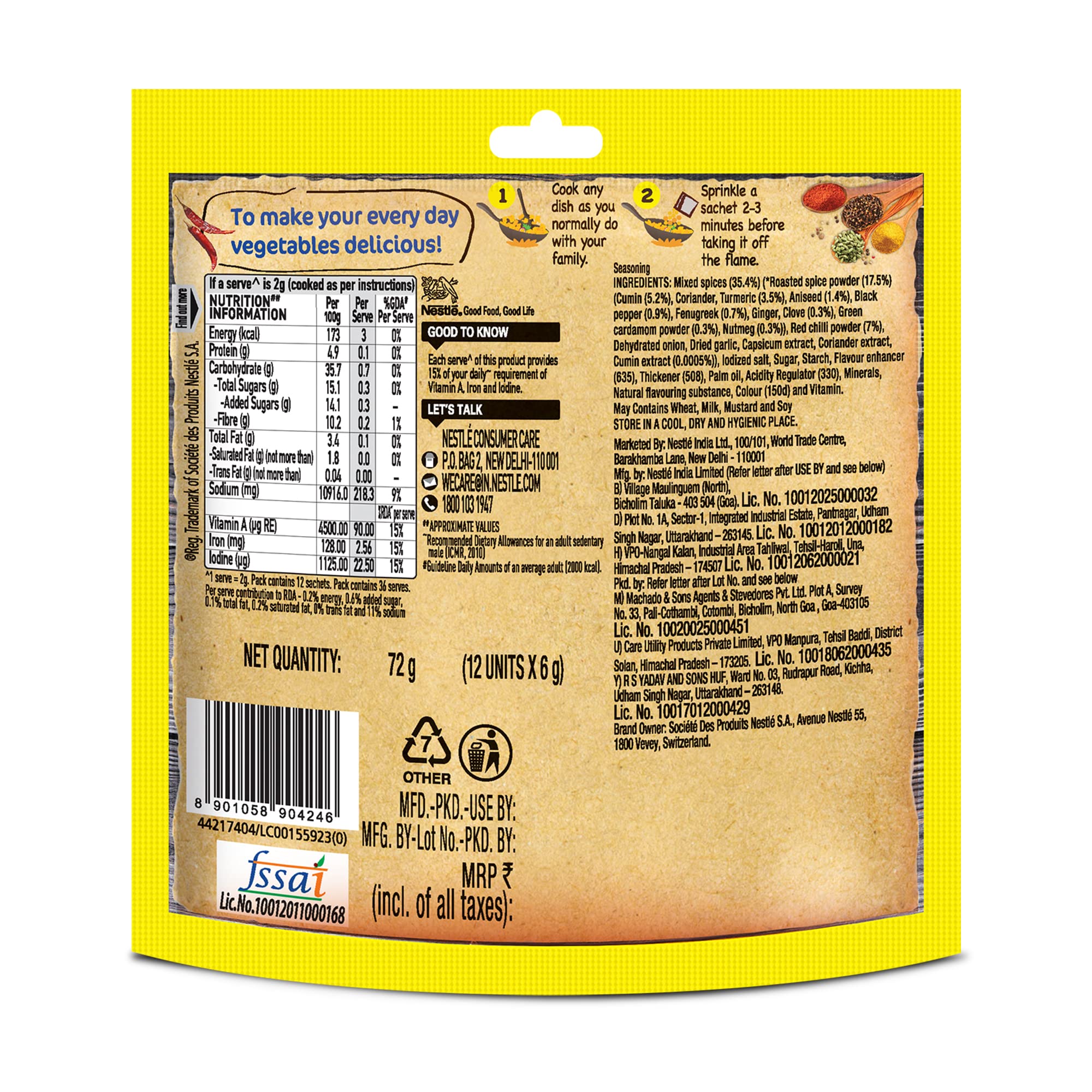 Maggi Masala-Ae-Magic Vegetable Masala, 72G Pouch (6G X 12 Sachets) – view 2