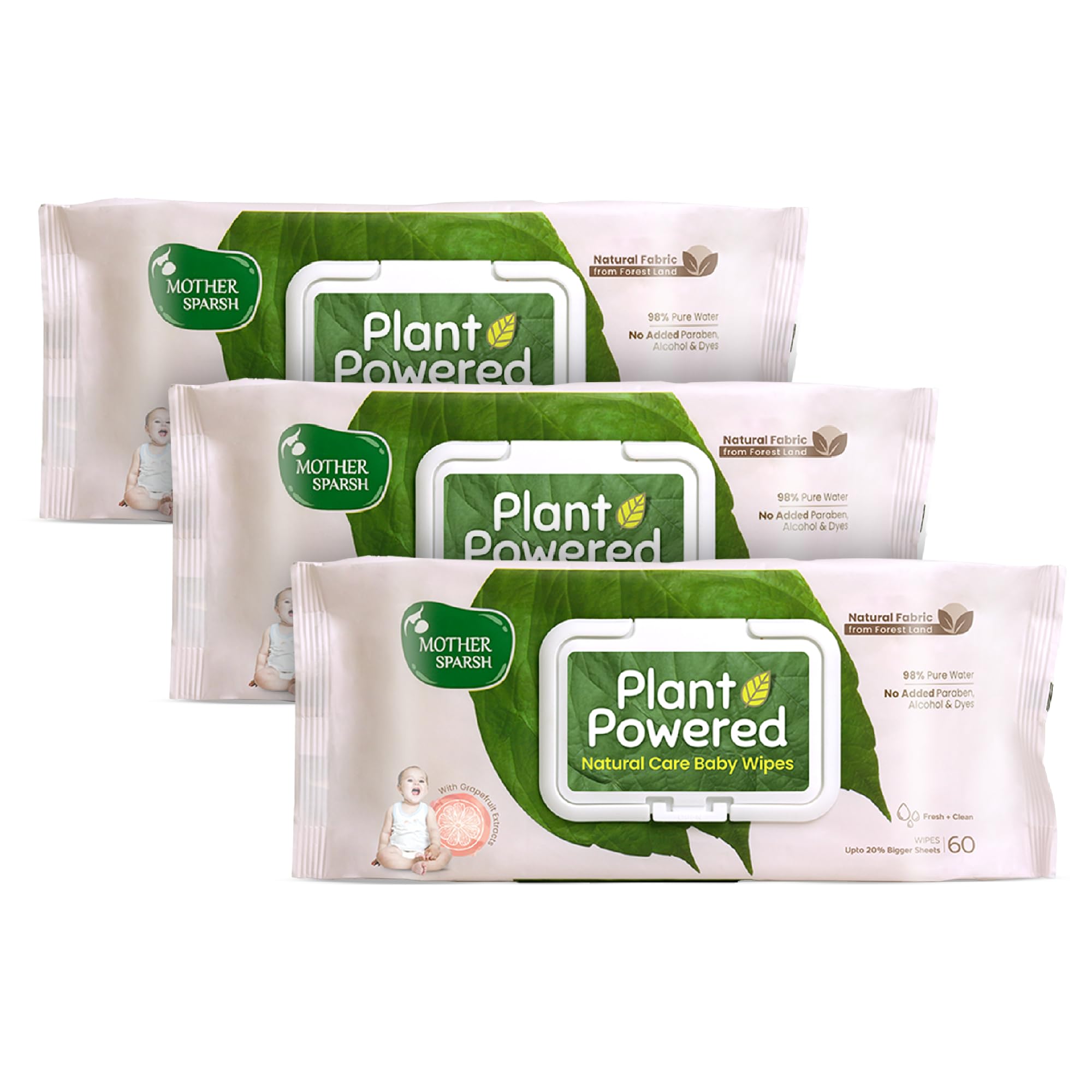 Mother Sparsh natural baby wipes with grapefruit in 60-count pouch