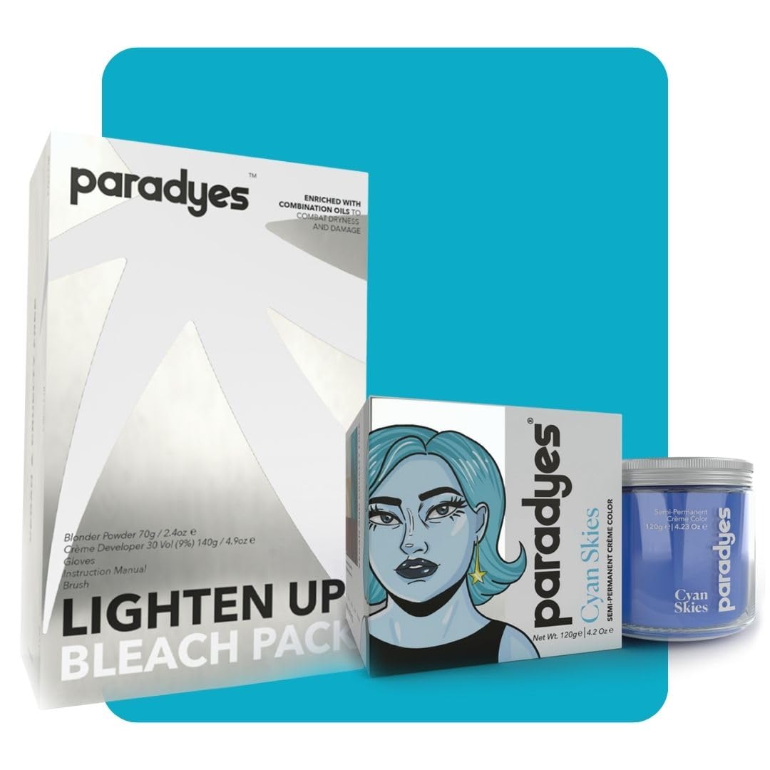 Paradyes Semi-permanent Cyan Skies DIY Conditioner Based Hair Colour 120 gm and Lighten Up! Bleach Pack 30 Vol. for all Hair Types – view 1