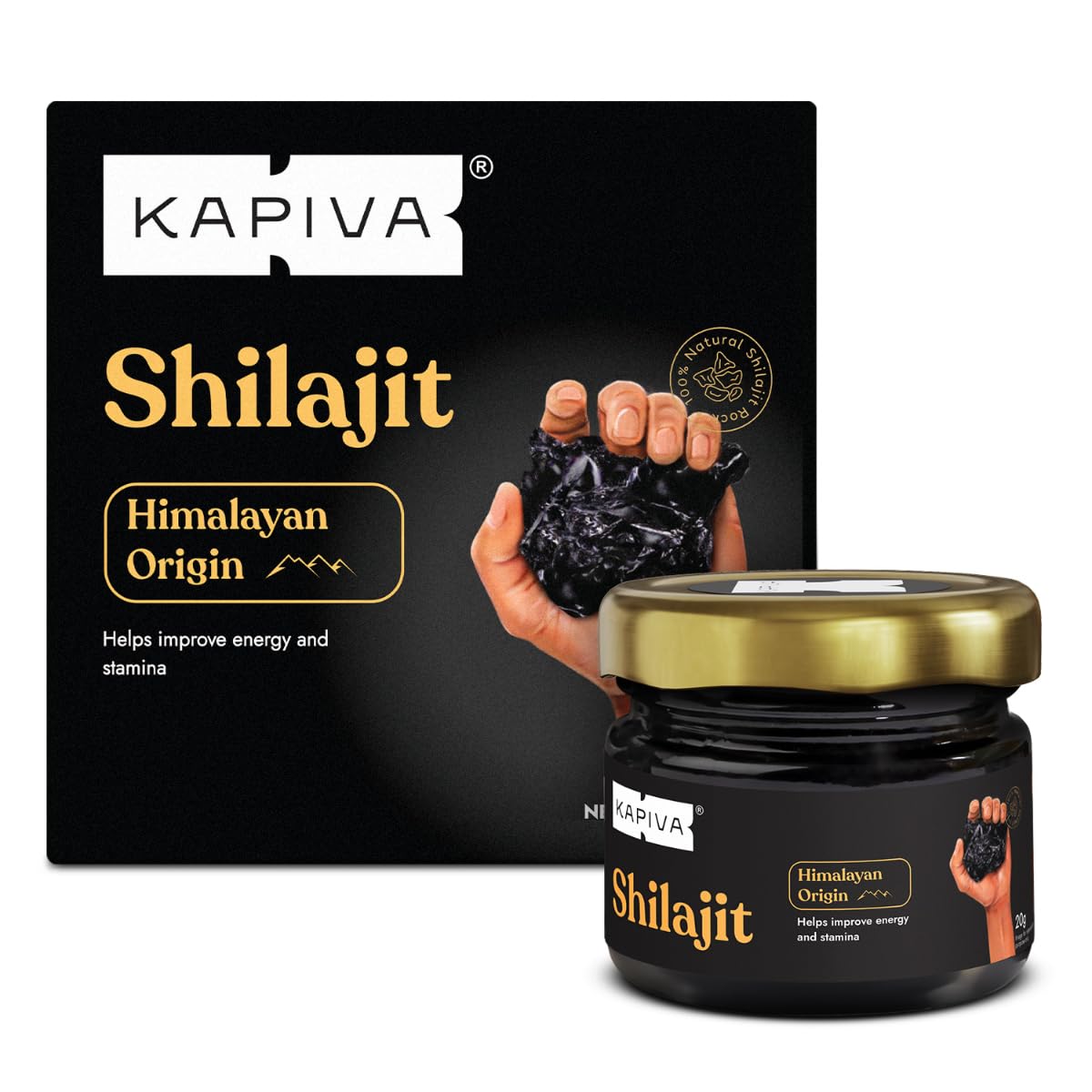 Kapiva Original Shilajit resin jar with 20g label