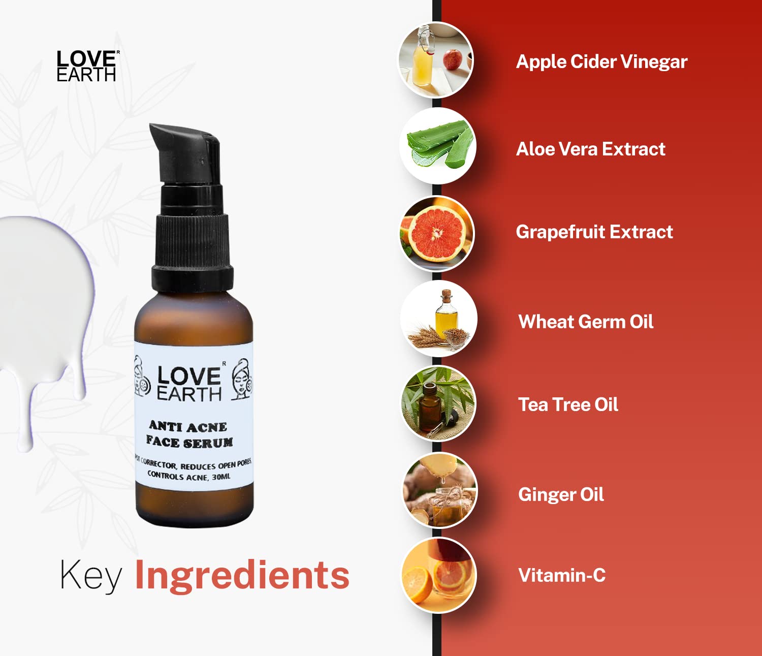 Love Earth Anti Acne Serum With Pure Vitamin C & Witch Hazel For Acne Free And Even Skin Tone Suitable For All Skin Types 30ml – view 4