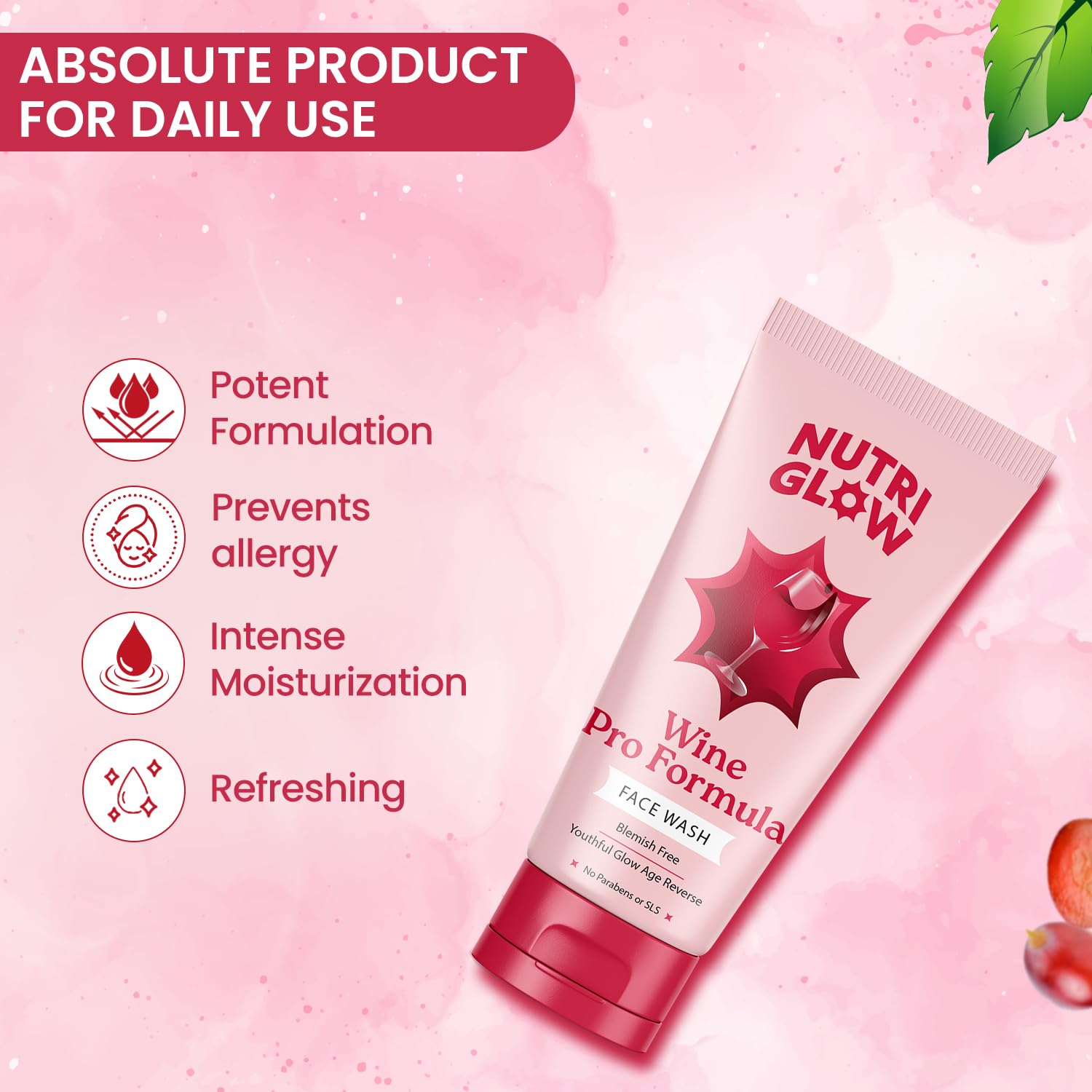 NutriGlow NATURAL'S Advanced Pro Formula Wine Face Wash for Daily Use, Deep Cleansing Niacinamide For Women and Men, 100gm – view 2