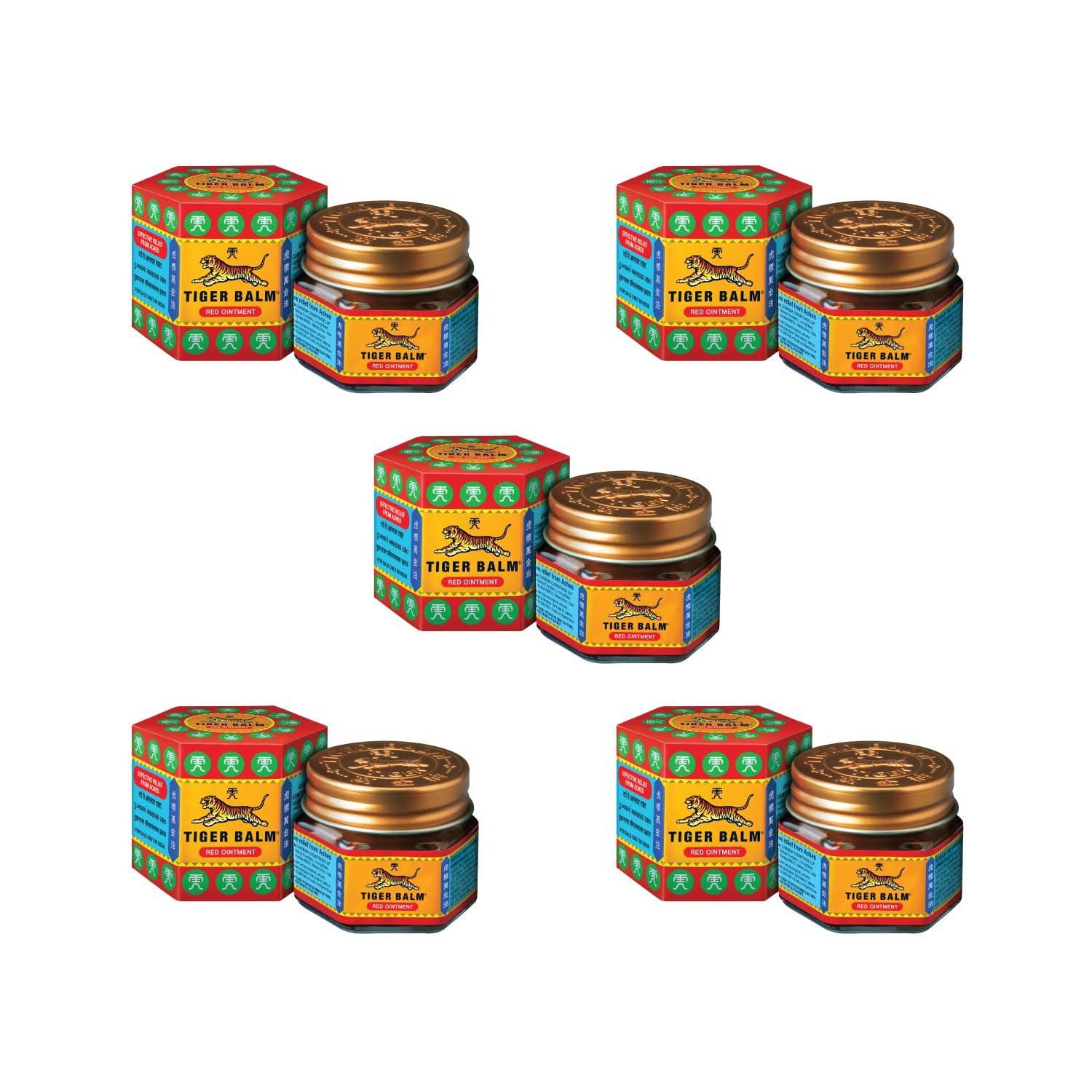 Tiger Balm Red Ointment pack of 5 for pain relief