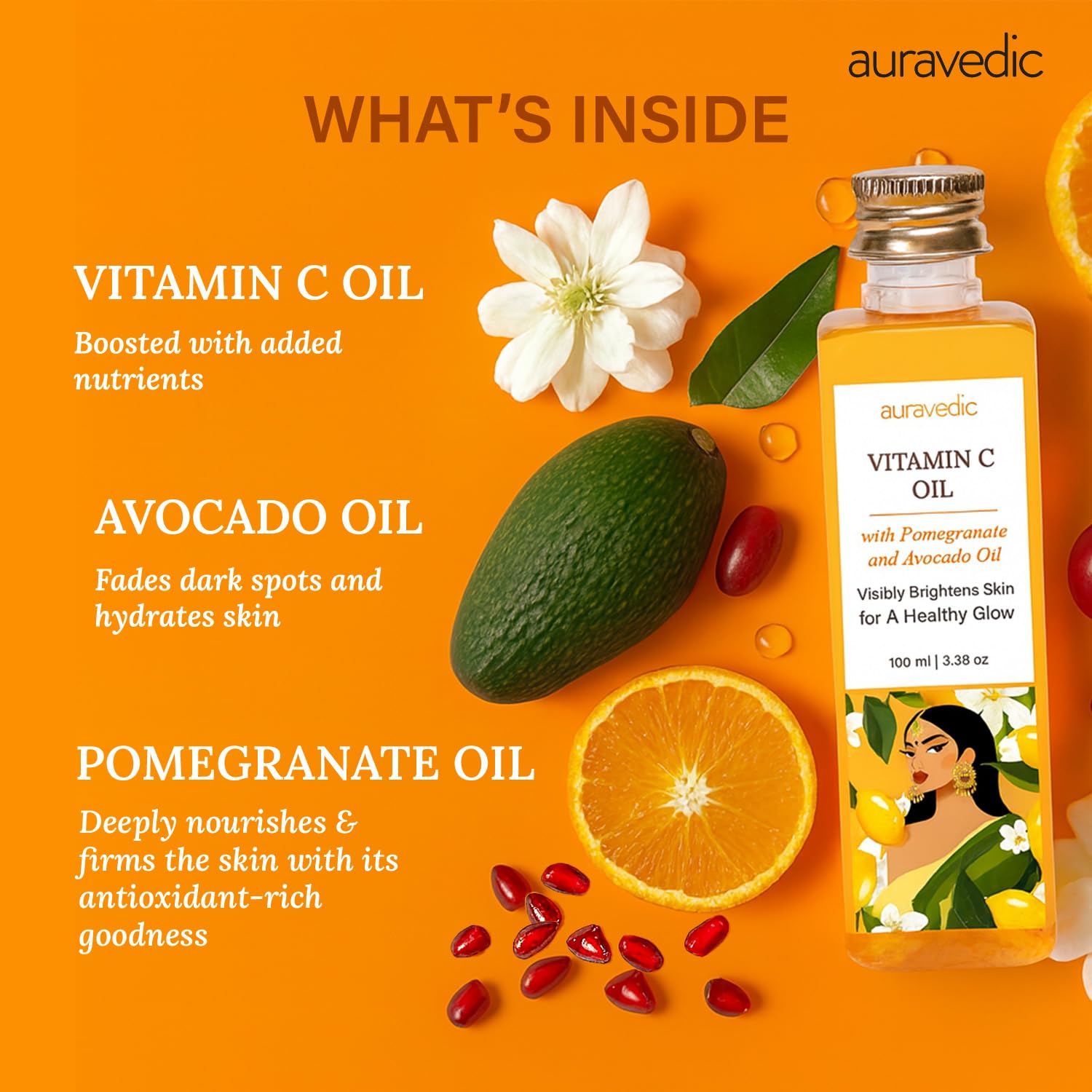 Auravedic Vitamin C Serum For Glowing Skin Men Women 100ML Vitamin C Moisturizer For Face Oil Body Oil After Bath For Daily Use With Vitamin e Avocado Grapeseed Almond Oil Best Moisturizer For Skin – view 4