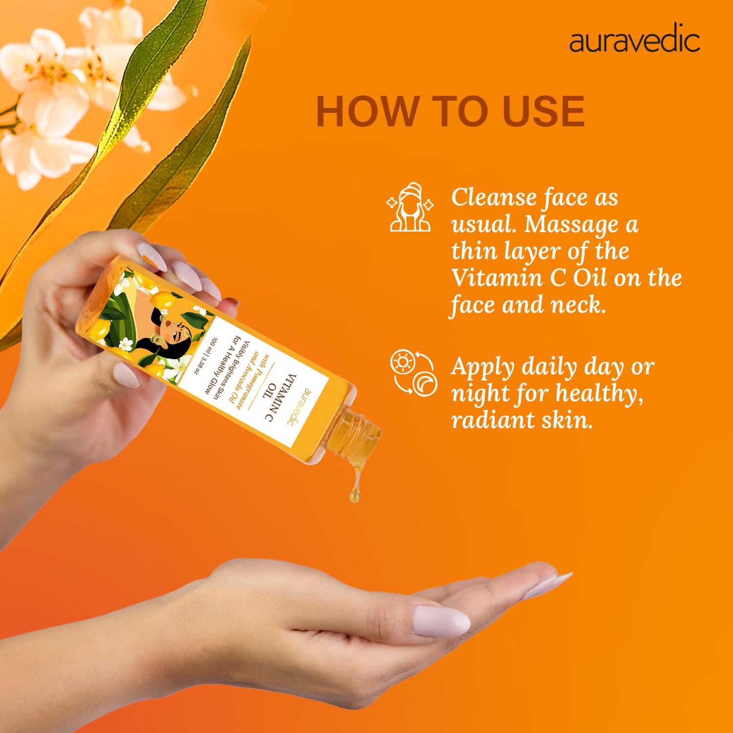 Auravedic Vitamin C Serum For Glowing Skin Men Women 100ML Vitamin C Moisturizer For Face Oil Body Oil After Bath For Daily Use With Vitamin e Avocado Grapeseed Almond Oil Best Moisturizer For Skin – view 6