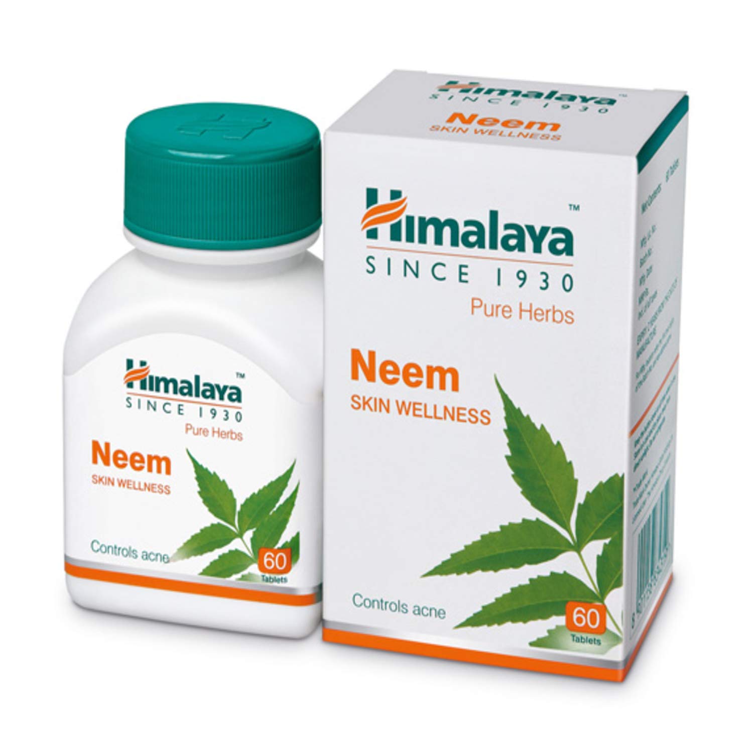 Front view of Himalaya neem skin wellness tablets bottle, 60 count
