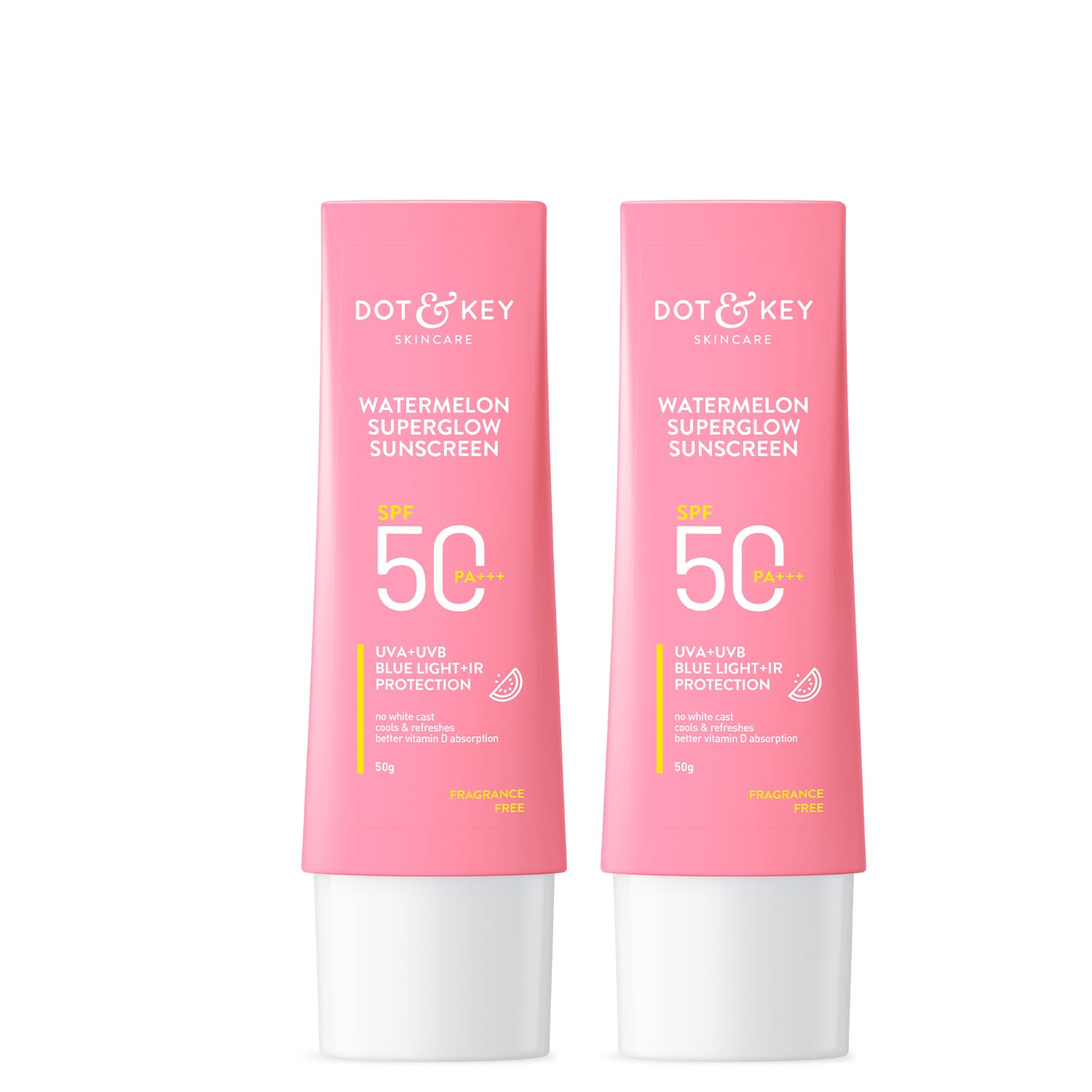 Two tubes of Dot & Key Watermelon Cooling Sunscreen SPF 50
