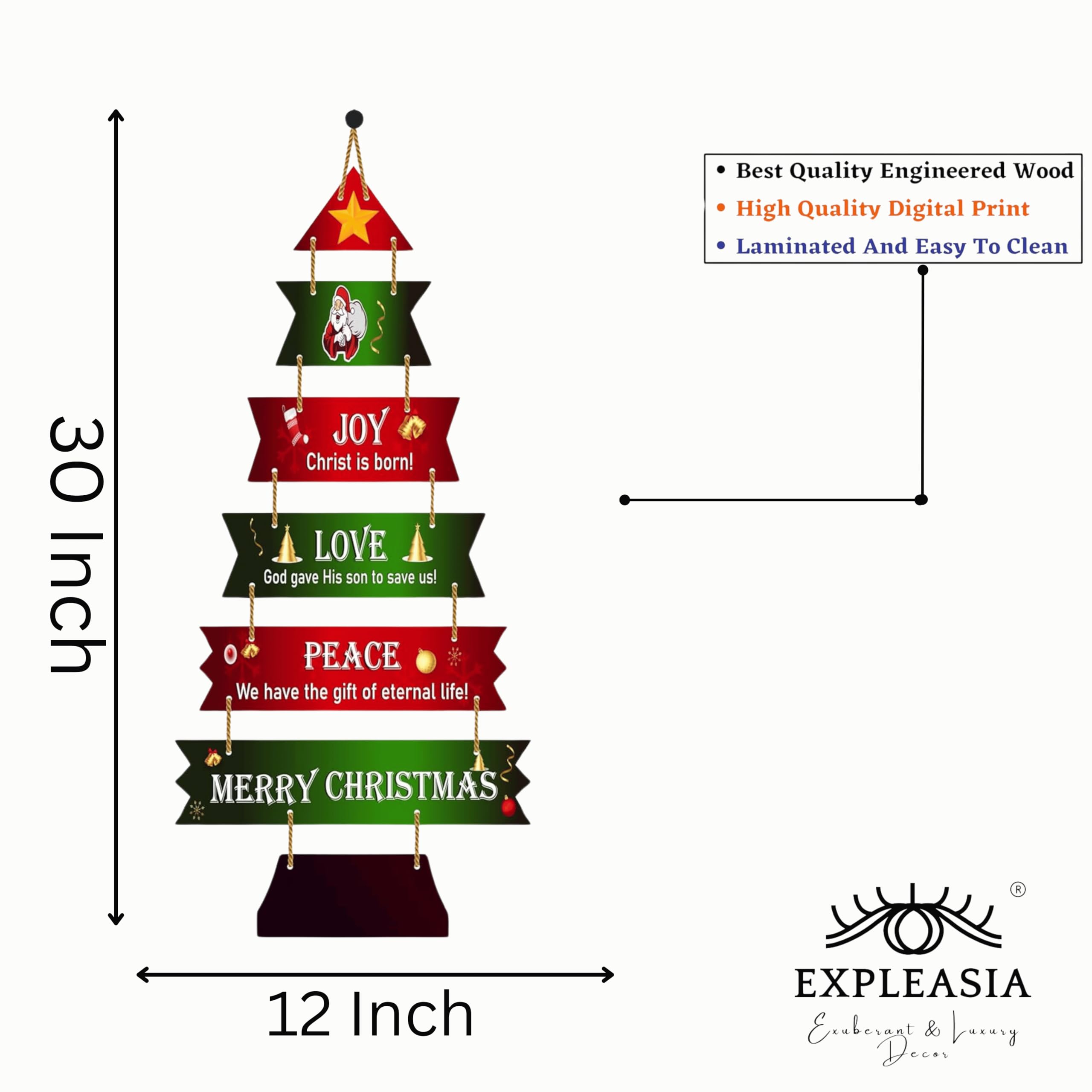 Expleasia, Exuberant & Luxury Decor Decorative Christmas Wall Hanging Wooden Art Decoration Item for Home – view 6
