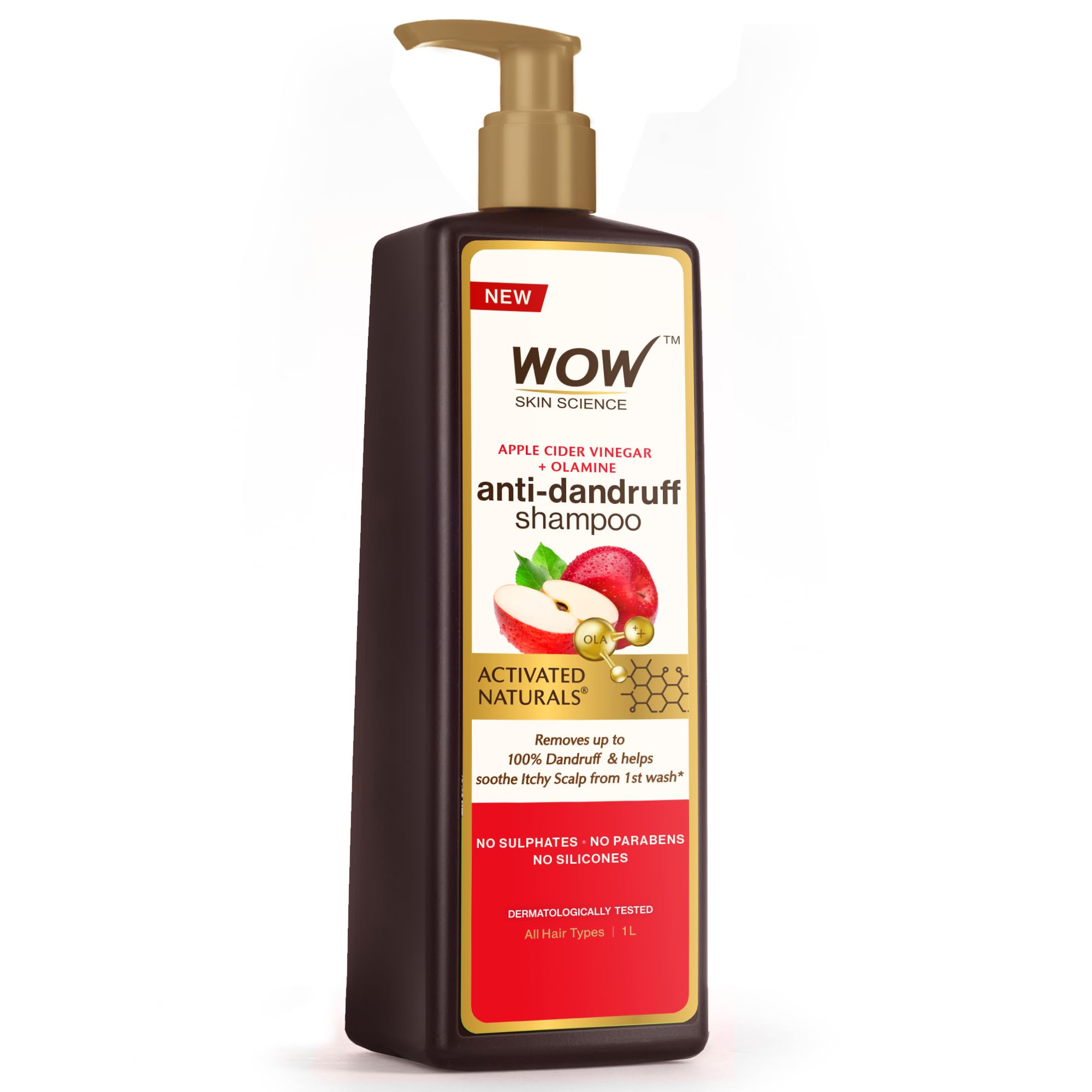 WOW apple cider vinegar shampoo 1L bottle for anti-dandruff hair care