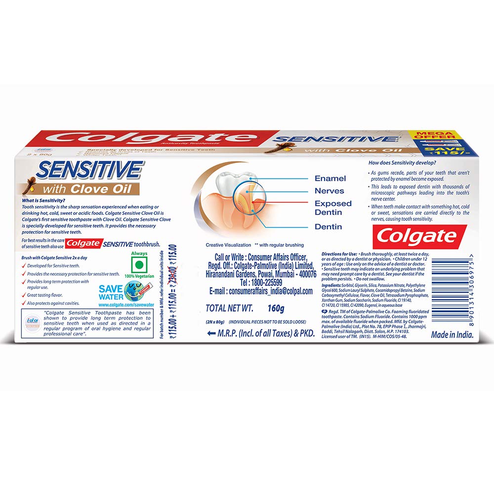 Colgate Sensitive Toothpaste with Clove Oil, for Sensitivity Relief, 160g, – view 8