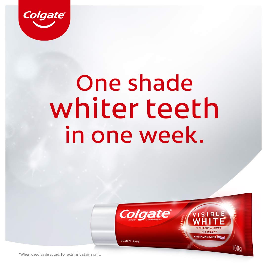 Colgate Visible White, Teeth Whitening Toothpaste, 300g, 100gm x 3 (Sparkling Mint) – view 2