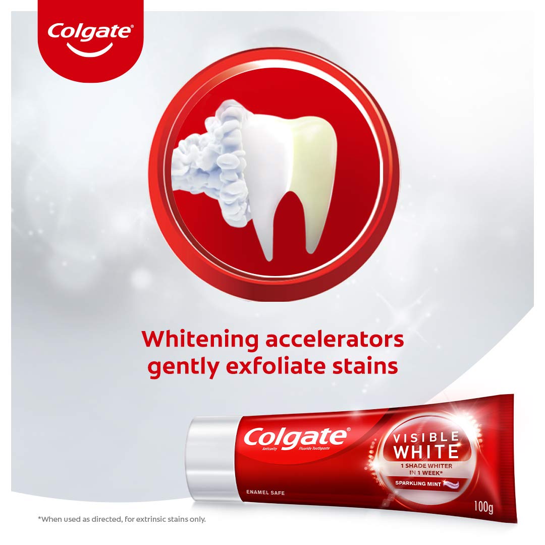 Colgate Visible White, Teeth Whitening Toothpaste, 300g, 100gm x 3 (Sparkling Mint) – view 3