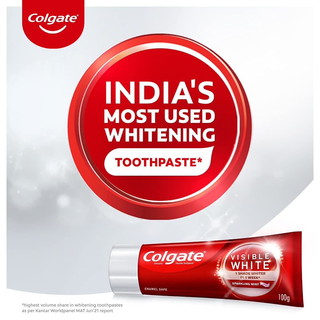 Colgate Visible White, Teeth Whitening Toothpaste, 300g, 100gm x 3 (Sparkling Mint) – view 5