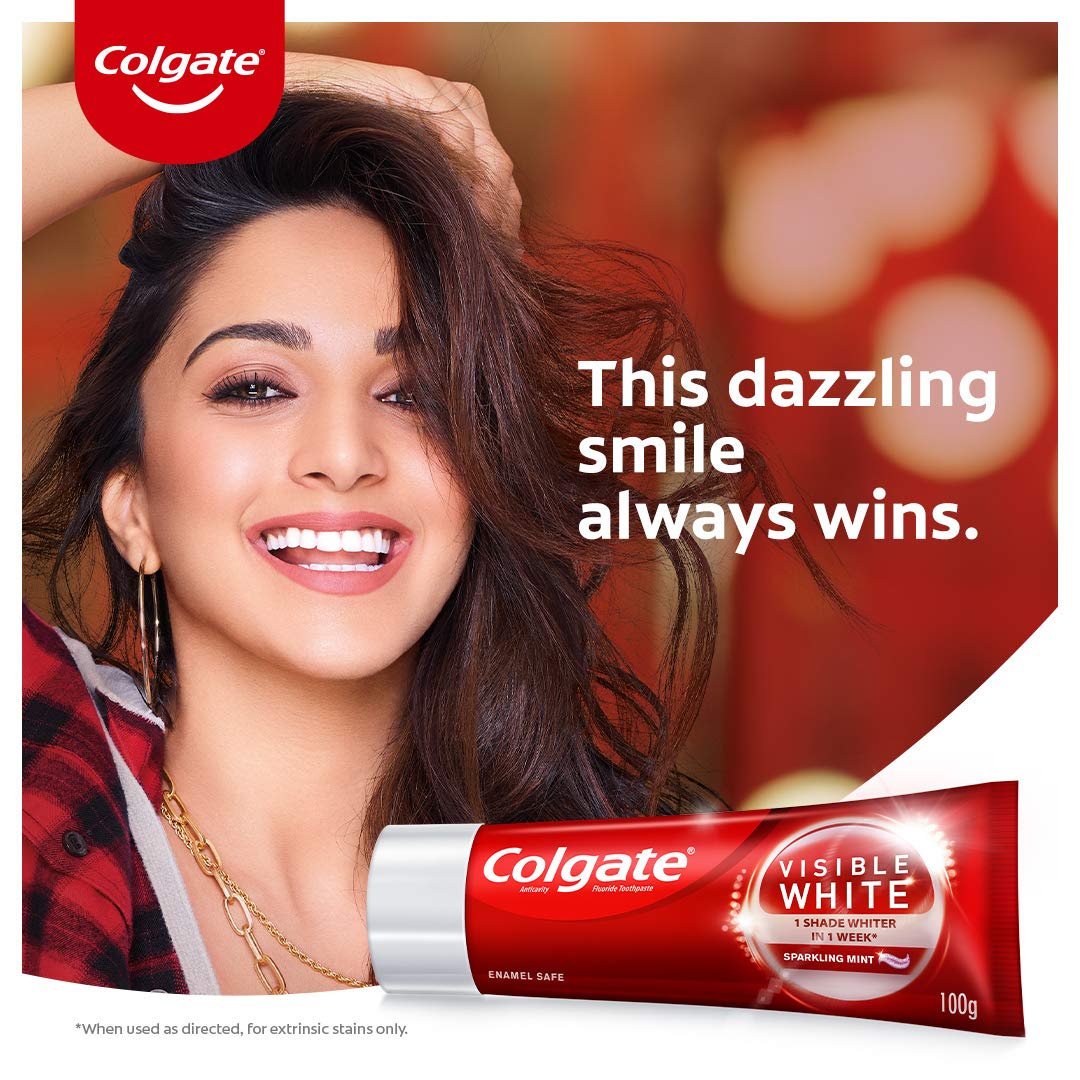 Colgate Visible White, Teeth Whitening Toothpaste, 300g, 100gm x 3 (Sparkling Mint) – view 7