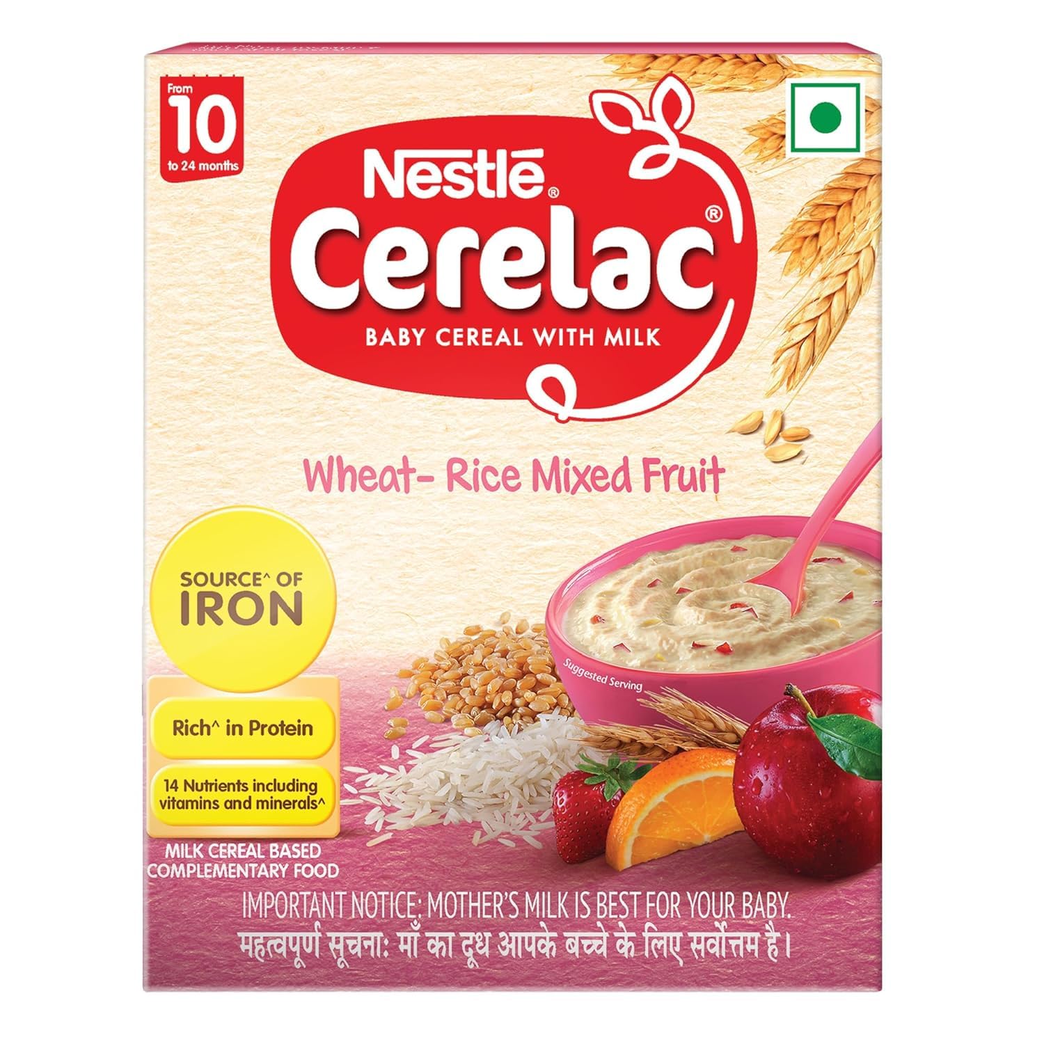 Nestle Cerelac Baby Cereal with Milk , Wheat - Rice Mixed Fruit , From 10 to 24 Months , Stage 3, Source of Iron & Protein , 300g