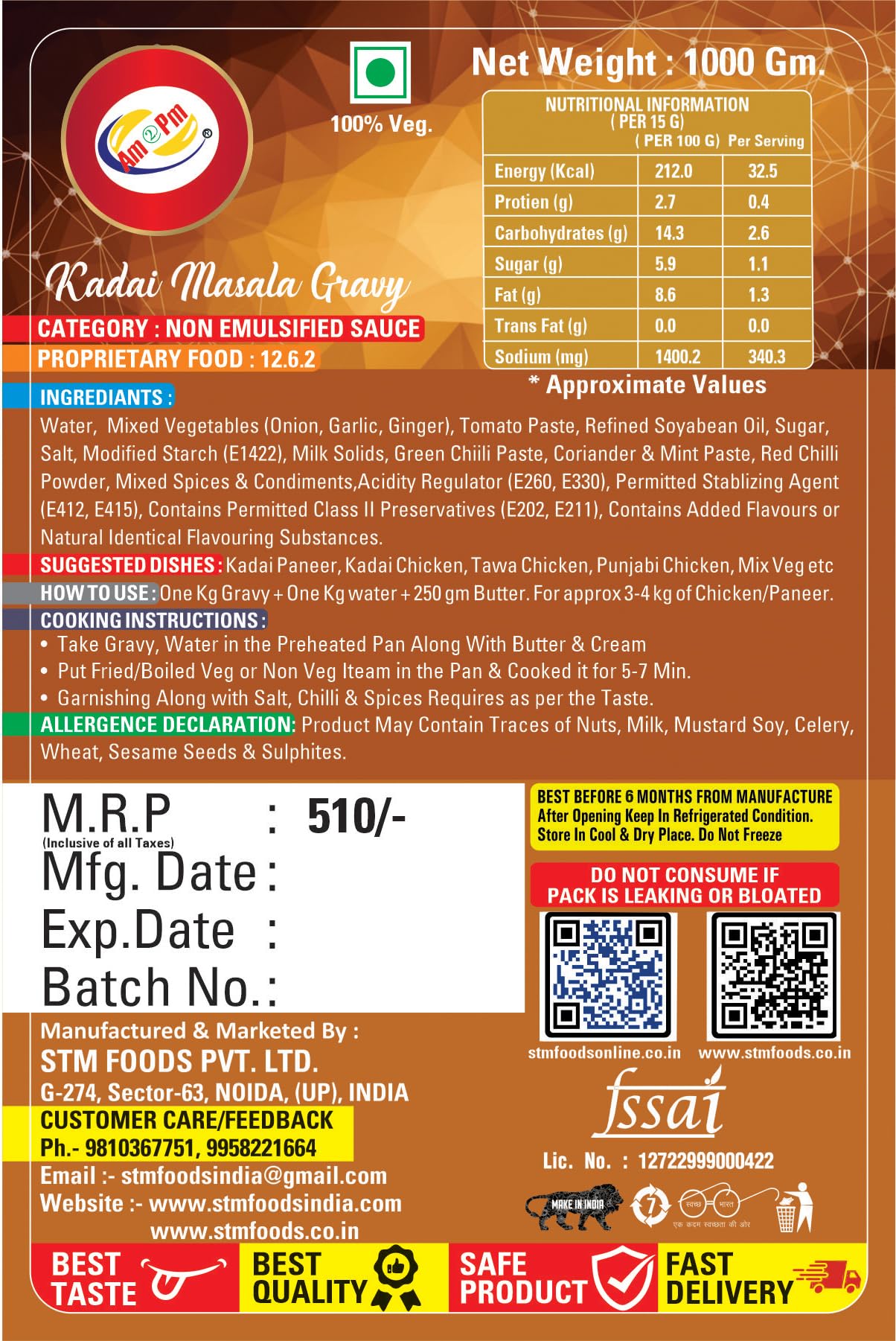 Am 2 Pm - Ready To Cook PUNJABI KADAI MASALA Mutton Curry, Chicken Curry and Fish Curry Paste,No Preservatives 1 kg – view 3