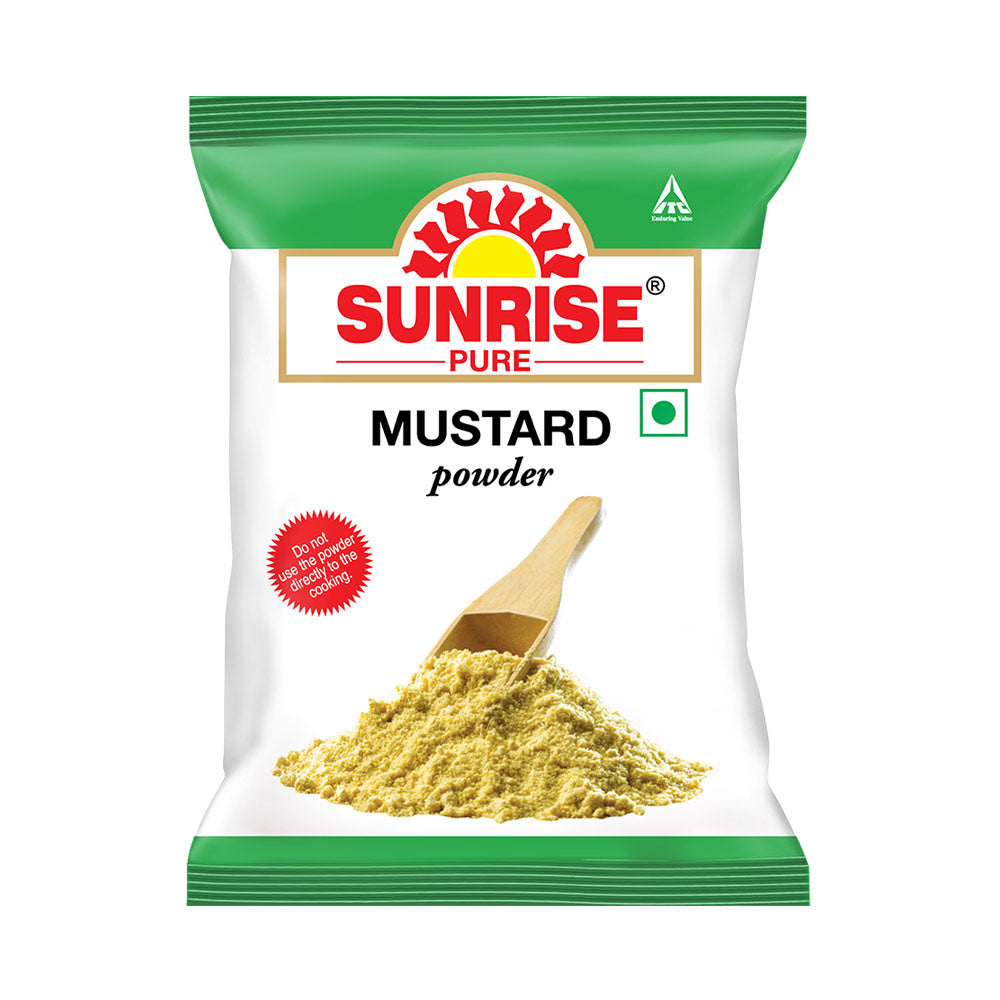 Sunrise mustard powder retail pack with yellow spice powder