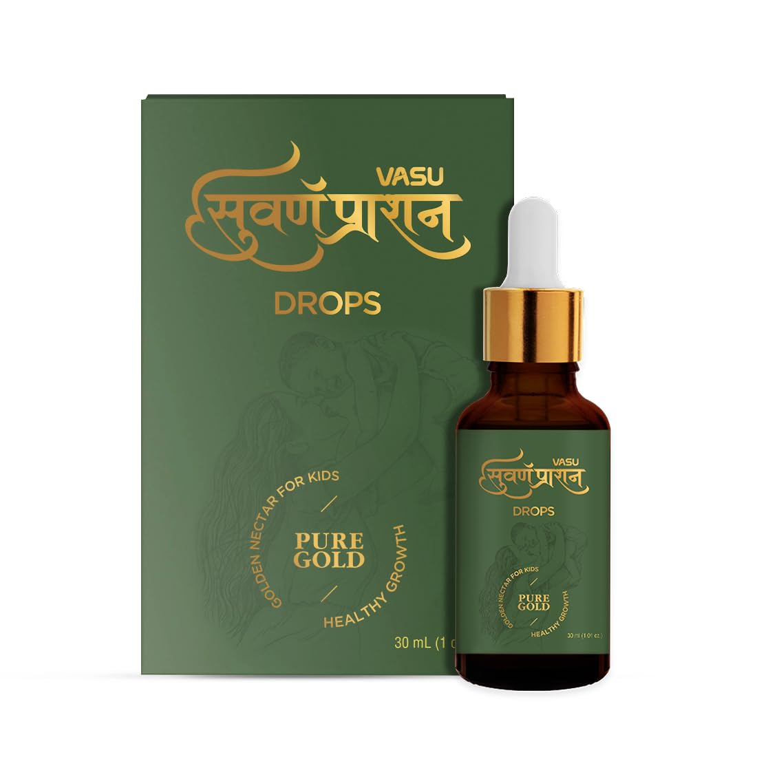 VASU Swarnaprashan Drop For Kids - Natural Formulated With Pure 24Ct Gold | Healthy Growth | Golden Nectar | Improves Strength & Immunity Booster For Kids (0-16 Years) - 30Ml