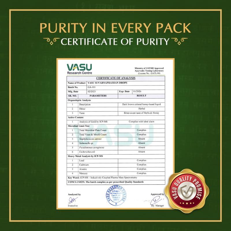 VASU Swarnaprashan Drop For Kids - Natural Formulated With Pure 24Ct Gold – view 6