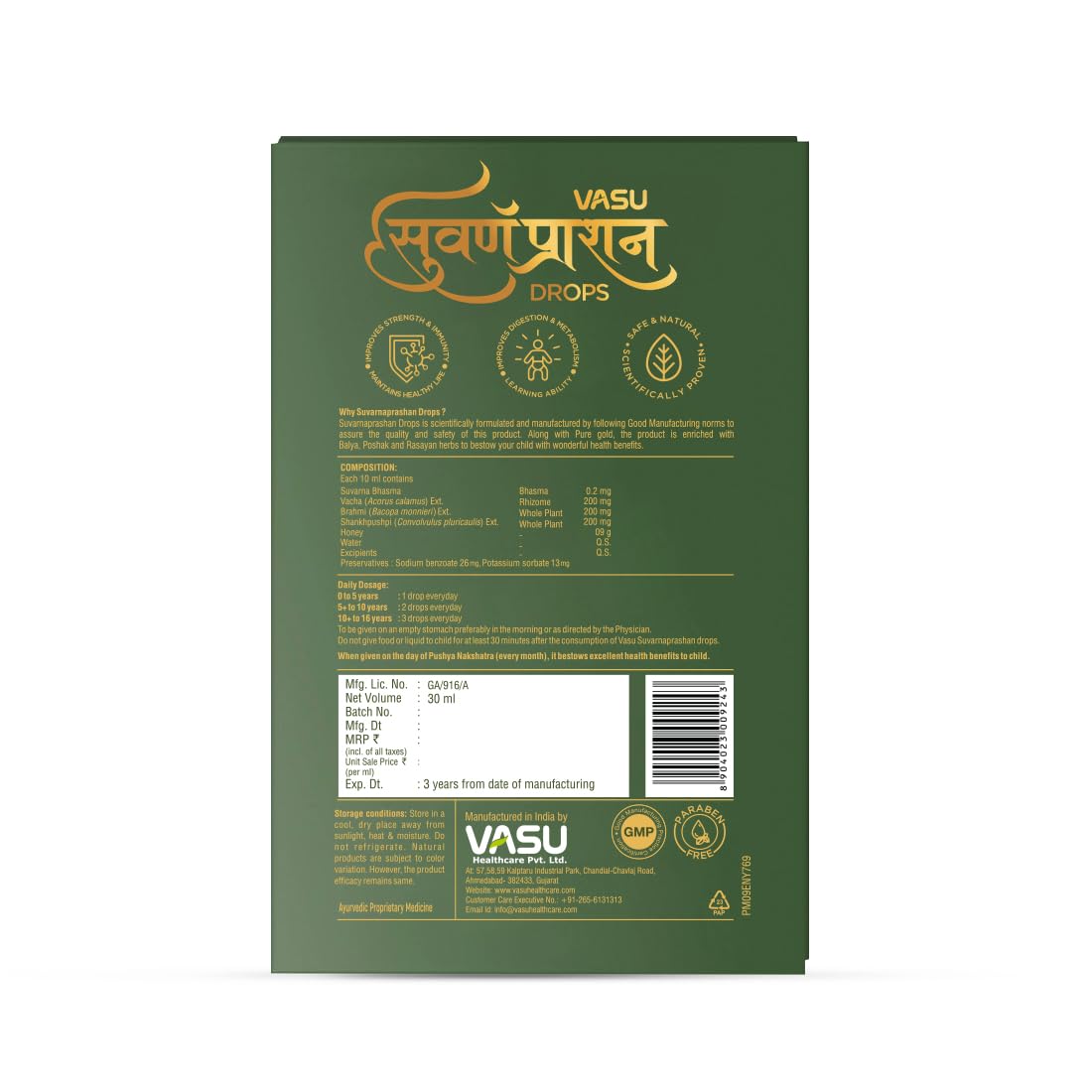 VASU Swarnaprashan Drop For Kids - Natural Formulated With Pure 24Ct Gold – view 9