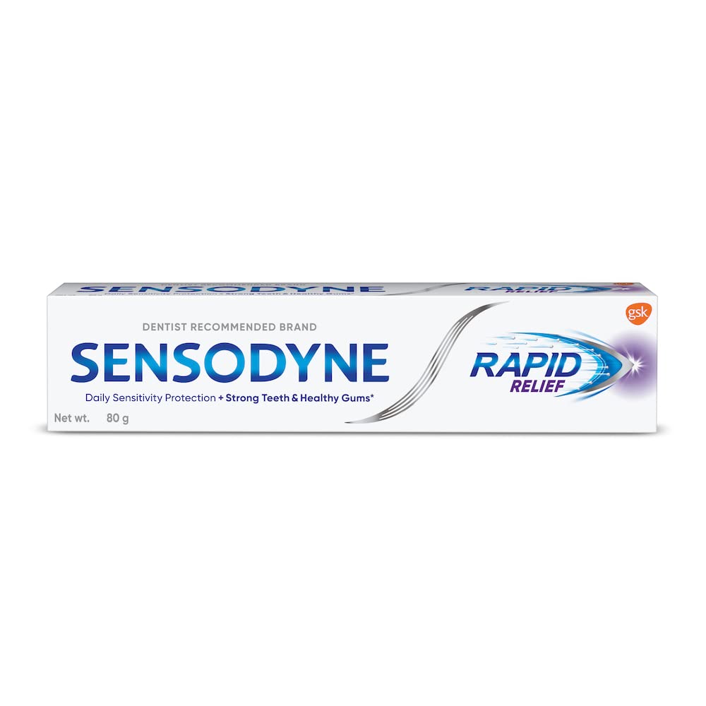 Tube of Sensodyne Rapid Relief toothpaste for sensitive teeth, 80 gm