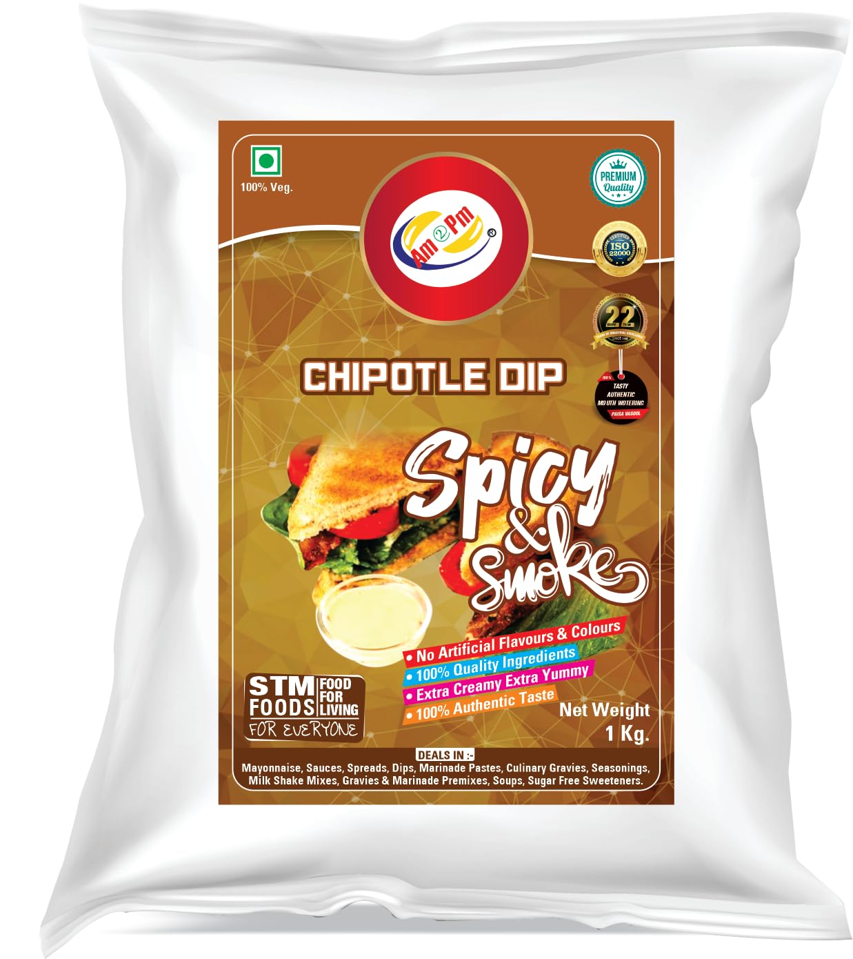 Front view of Am 2 Pm chipotle dip 1 kg pouch