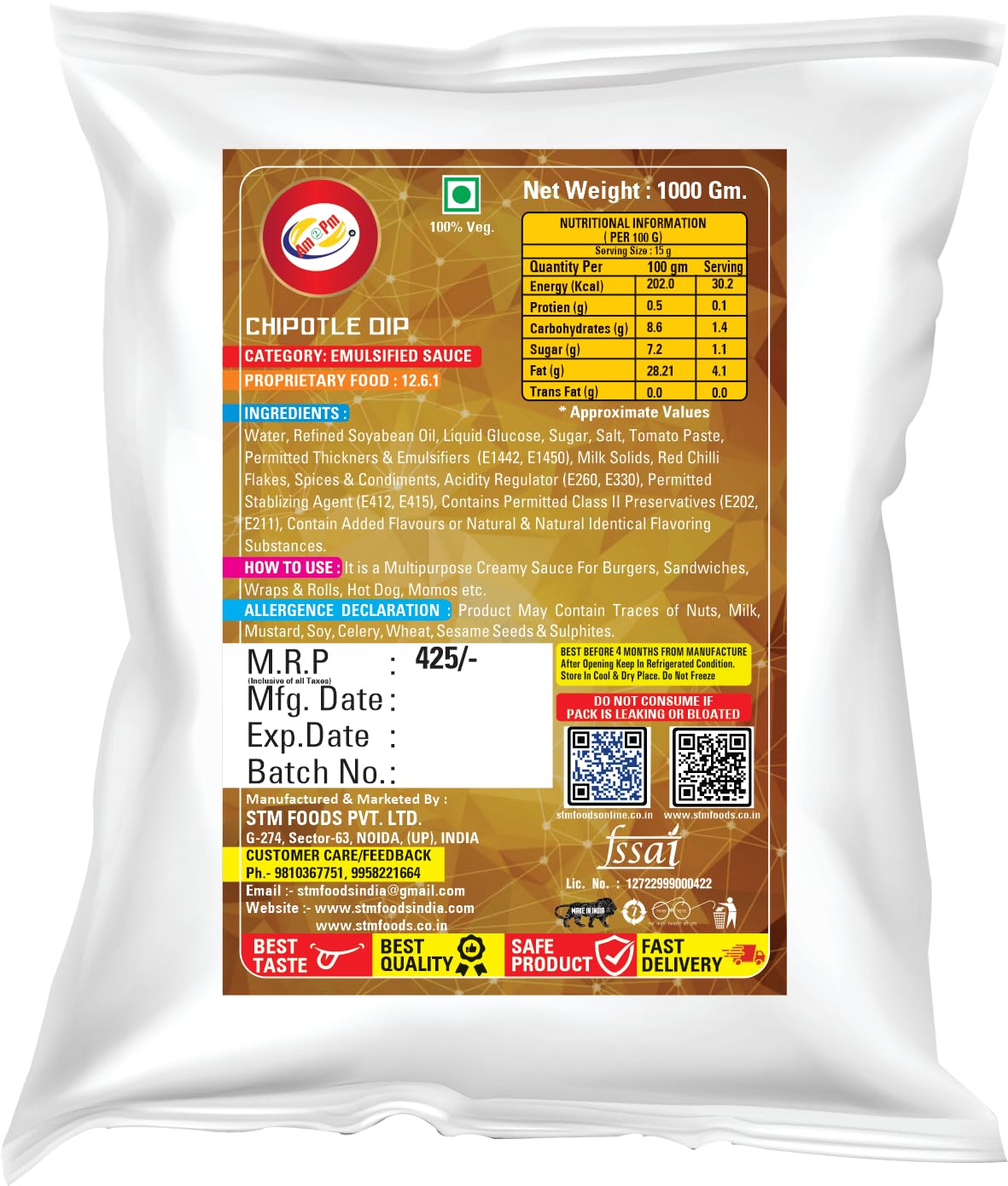 Am 2 Pm - Chipotle Dip Multipurpose Creamy Sauce For Burgers, Sandwiches,Wraps & Rolls Hot Dog Momos - 1Kg – view 2