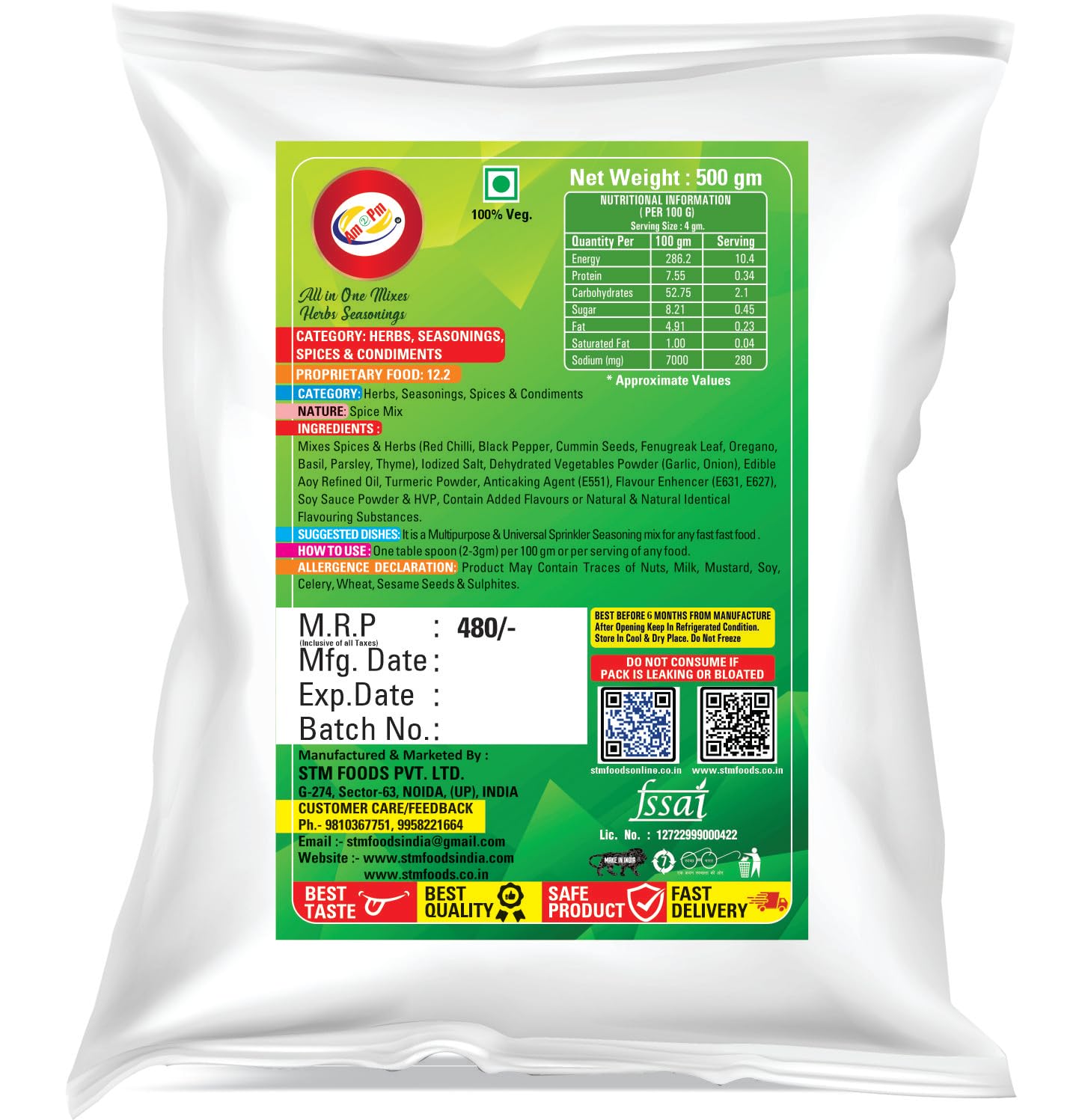 Am 2 Pm - All-in-One Mix Herbs Seasoning 500 gms, Italian Seasoning, Pizza Seasoning, Chilli Flakes, Taste & Spices – view 2