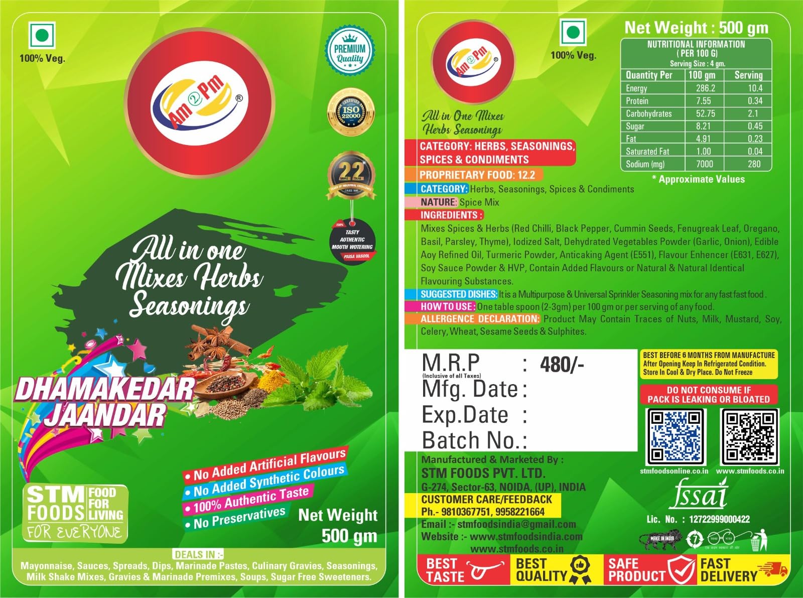 Am 2 Pm - All-in-One Mix Herbs Seasoning 500 gms, Italian Seasoning, Pizza Seasoning, Chilli Flakes, Taste & Spices – view 6