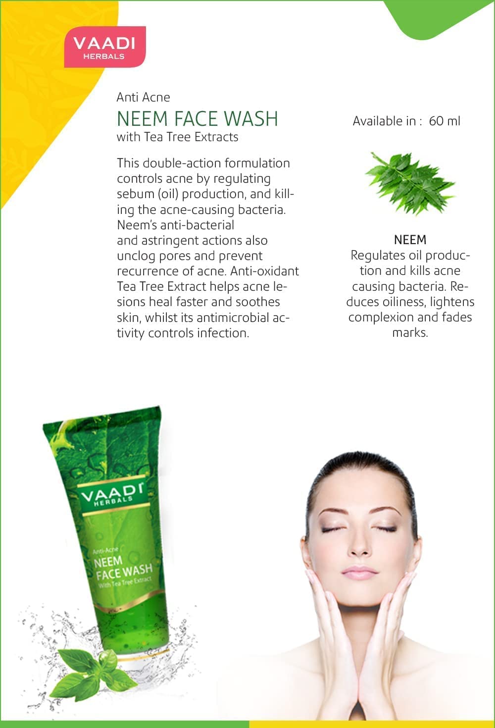 Vaadi Herbals Anti Acne Neem Face Wash with Tea Tree Extract, 60g – view 6