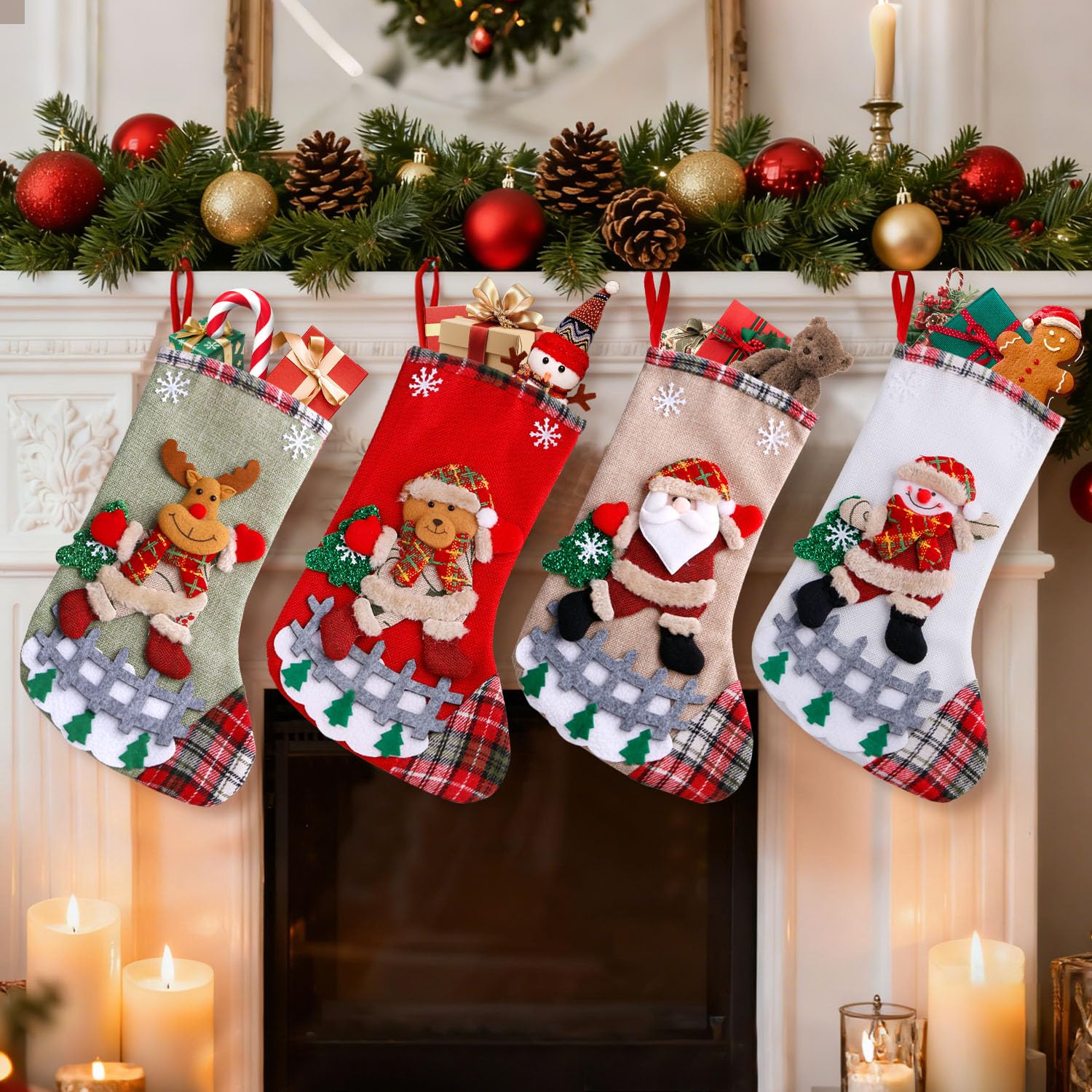 Large 12.8 inch Christmas stockings set for tree and wall decor