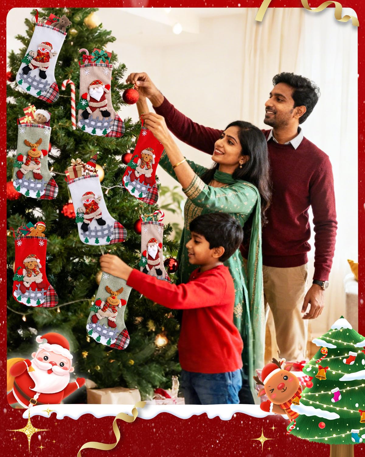 BAOTUJIA 4Pcs 12.8 Inch Big Christmas Stockings Decoration, Christmas Hanging Socks Set Suitable for XmasTree Decoration Items Home Ornament Wall Decor – view 3