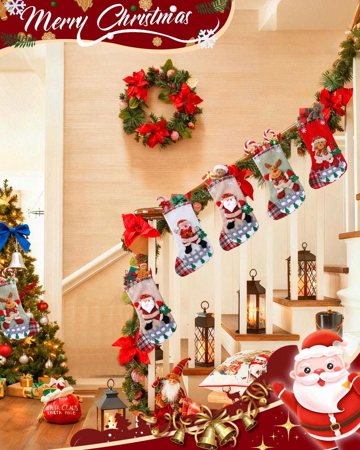 BAOTUJIA 4Pcs 12.8 Inch Big Christmas Stockings Decoration, Christmas Hanging Socks Set Suitable for XmasTree Decoration Items Home Ornament Wall Decor – view 4