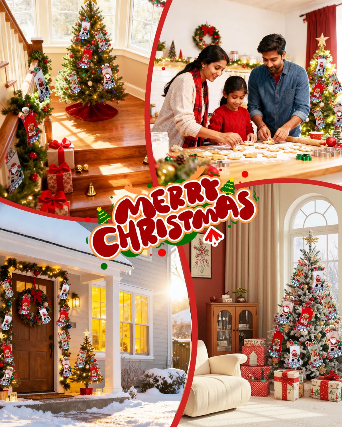 BAOTUJIA 4Pcs 12.8 Inch Big Christmas Stockings Decoration, Christmas Hanging Socks Set Suitable for XmasTree Decoration Items Home Ornament Wall Decor – view 7
