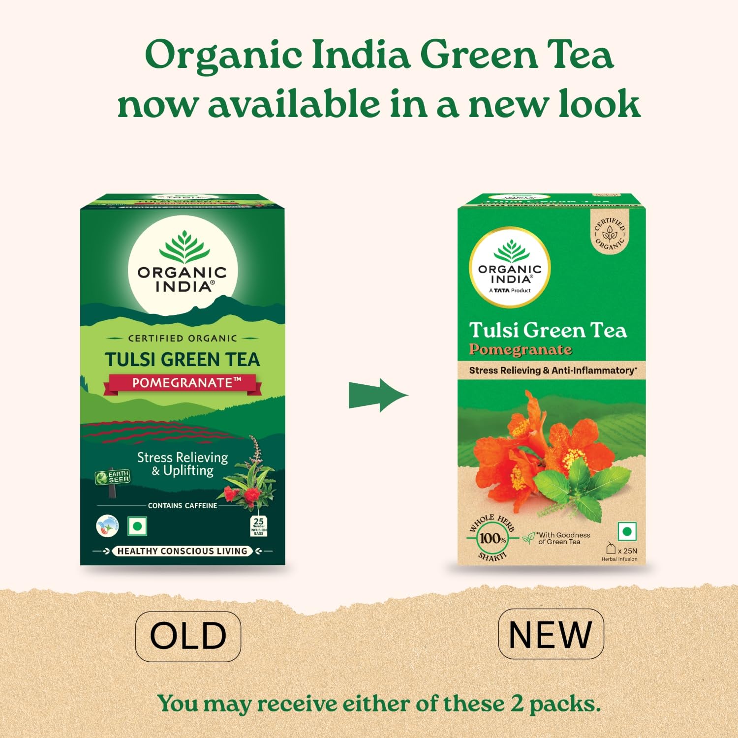 A TATA Product - Organic India Tulsi Green Tea Pomegranate - 25 Tea Bags, Certified Organic, Stress Relief, Rich in Antioxidant, Tulsi & Pomegranate Infusion – view 2