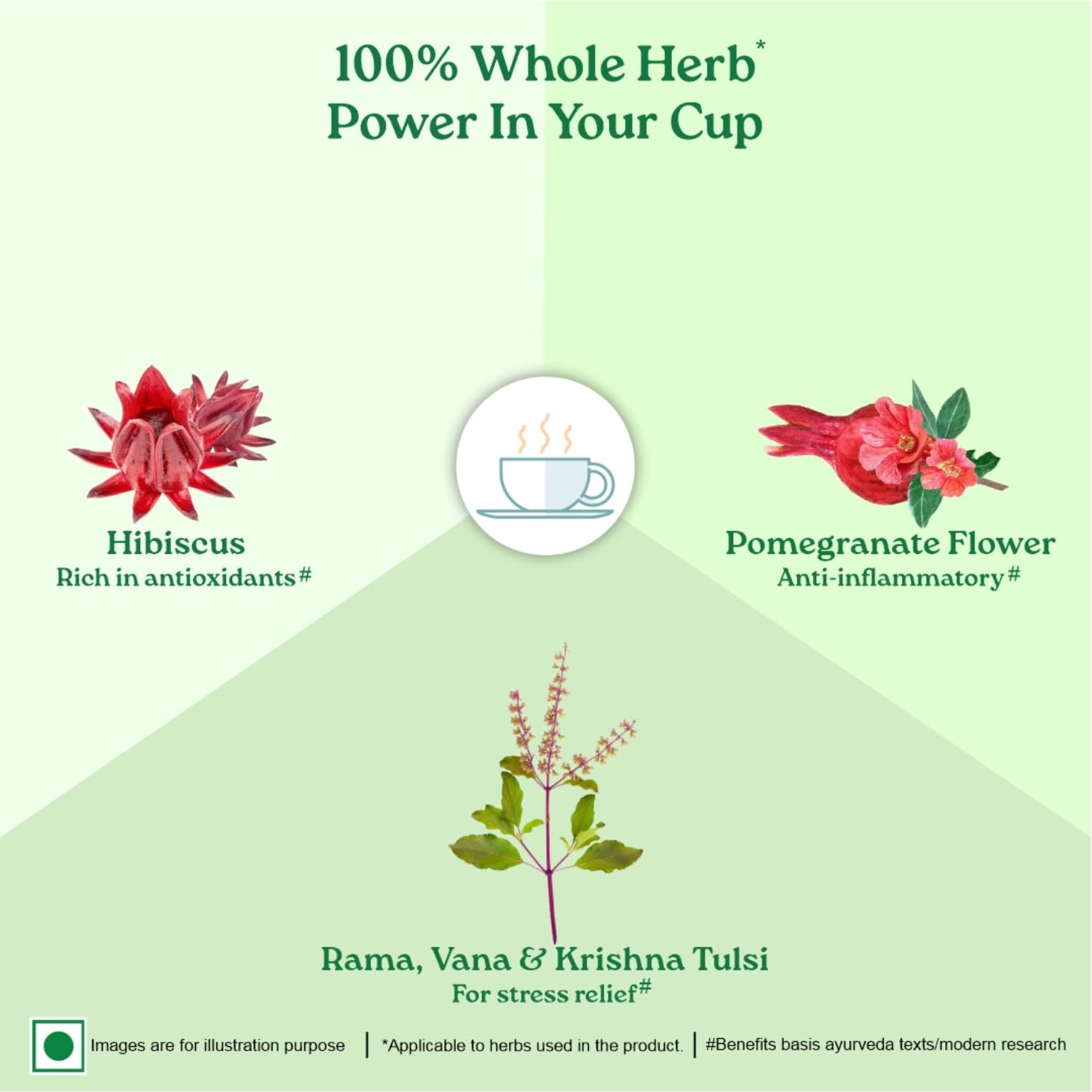 A TATA Product - Organic India Tulsi Green Tea Pomegranate - 25 Tea Bags, Certified Organic, Stress Relief, Rich in Antioxidant, Tulsi & Pomegranate Infusion – view 5
