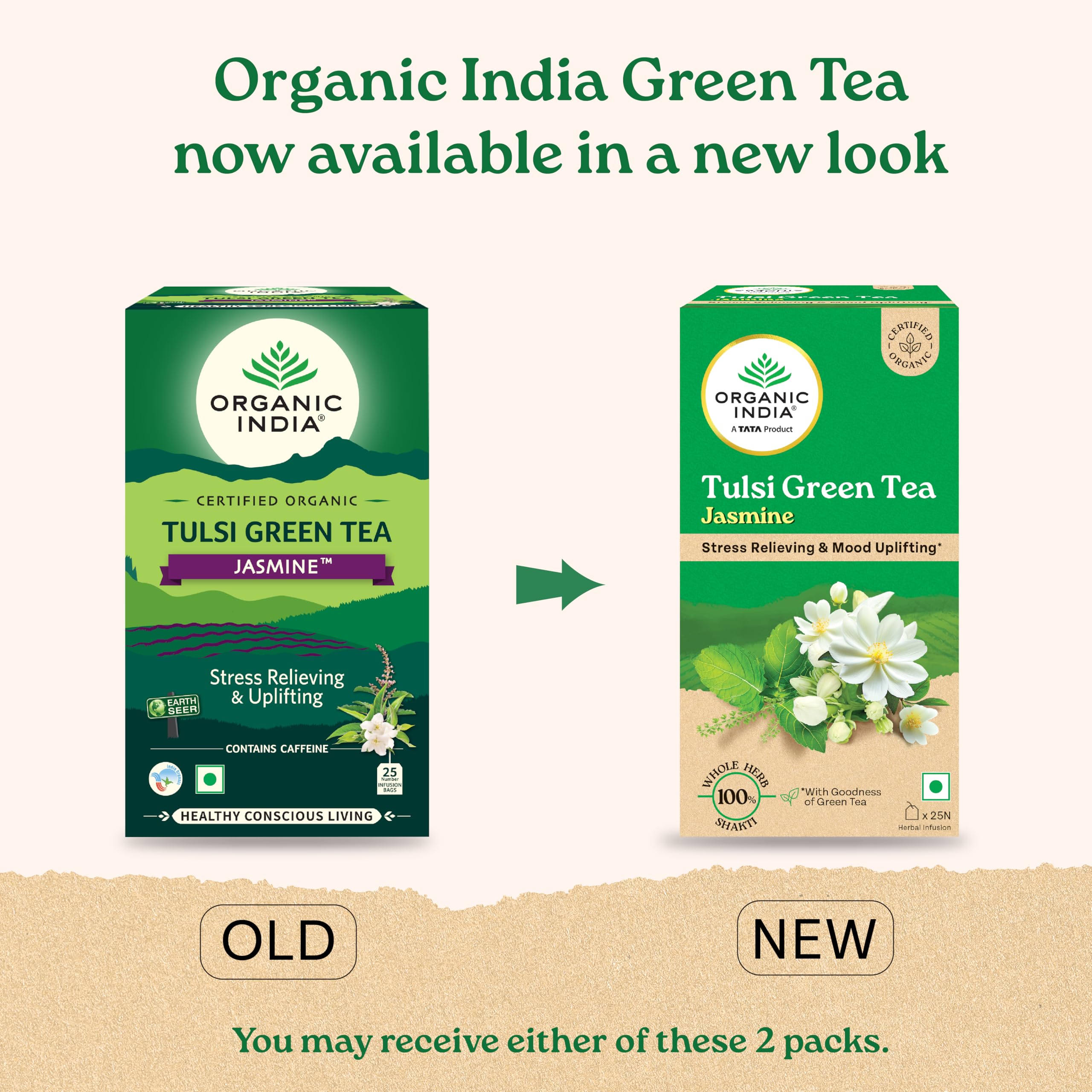 A TATA Product - Organic India Tulsi Green Tea Jasmine - 25 Tea Bags, Certified Organic, Stress Relief, Mood Uplifting, Antioxidant Power, Soothing Jasmine Blend – view 2