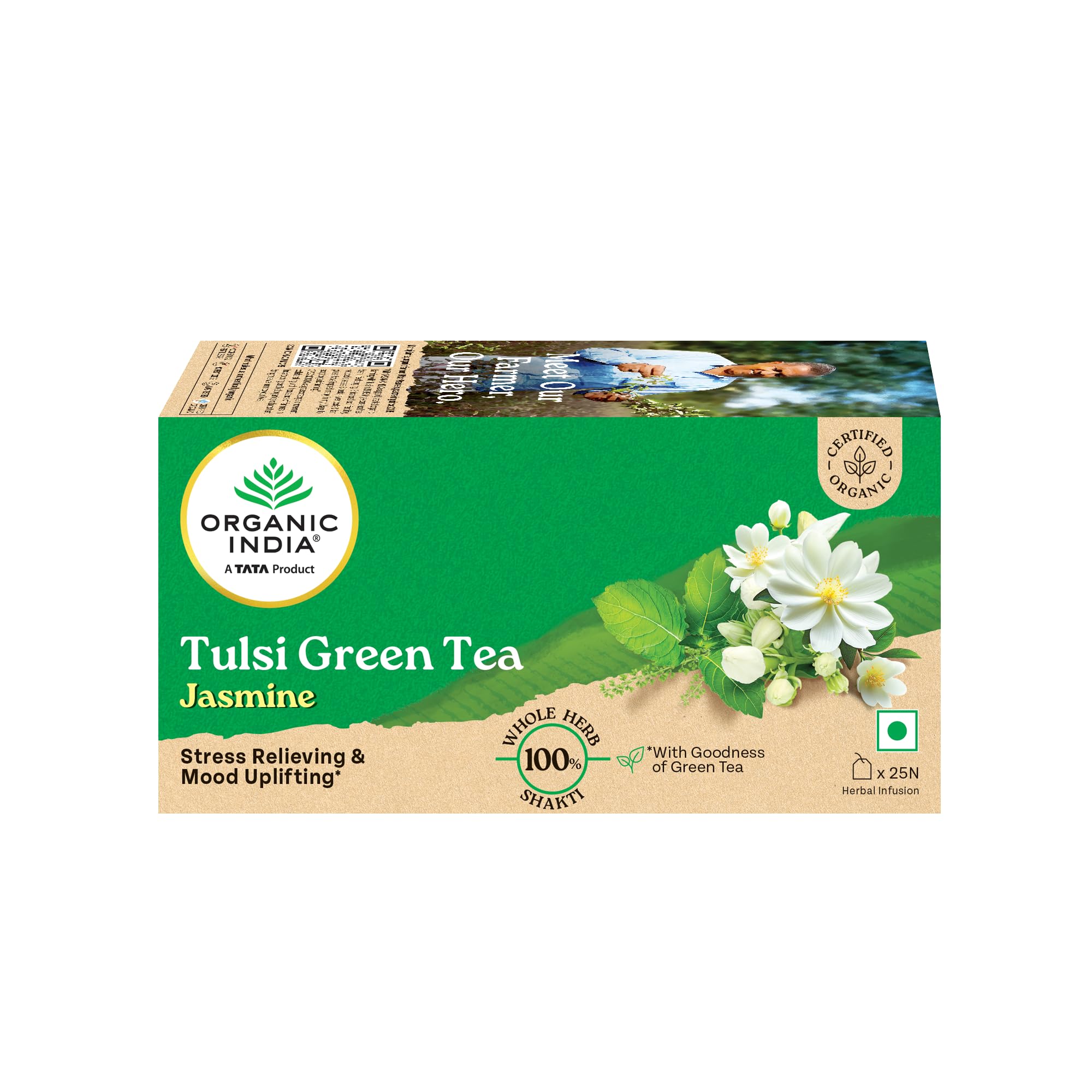 A TATA Product - Organic India Tulsi Green Tea Jasmine - 25 Tea Bags, Certified Organic, Stress Relief, Mood Uplifting, Antioxidant Power, Soothing Jasmine Blend – view 5