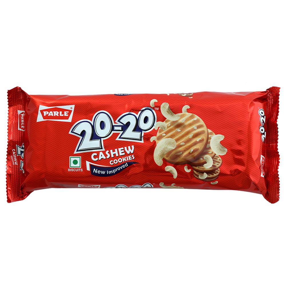 Parle 20-20 butter cashew cookies pouch shown on white background