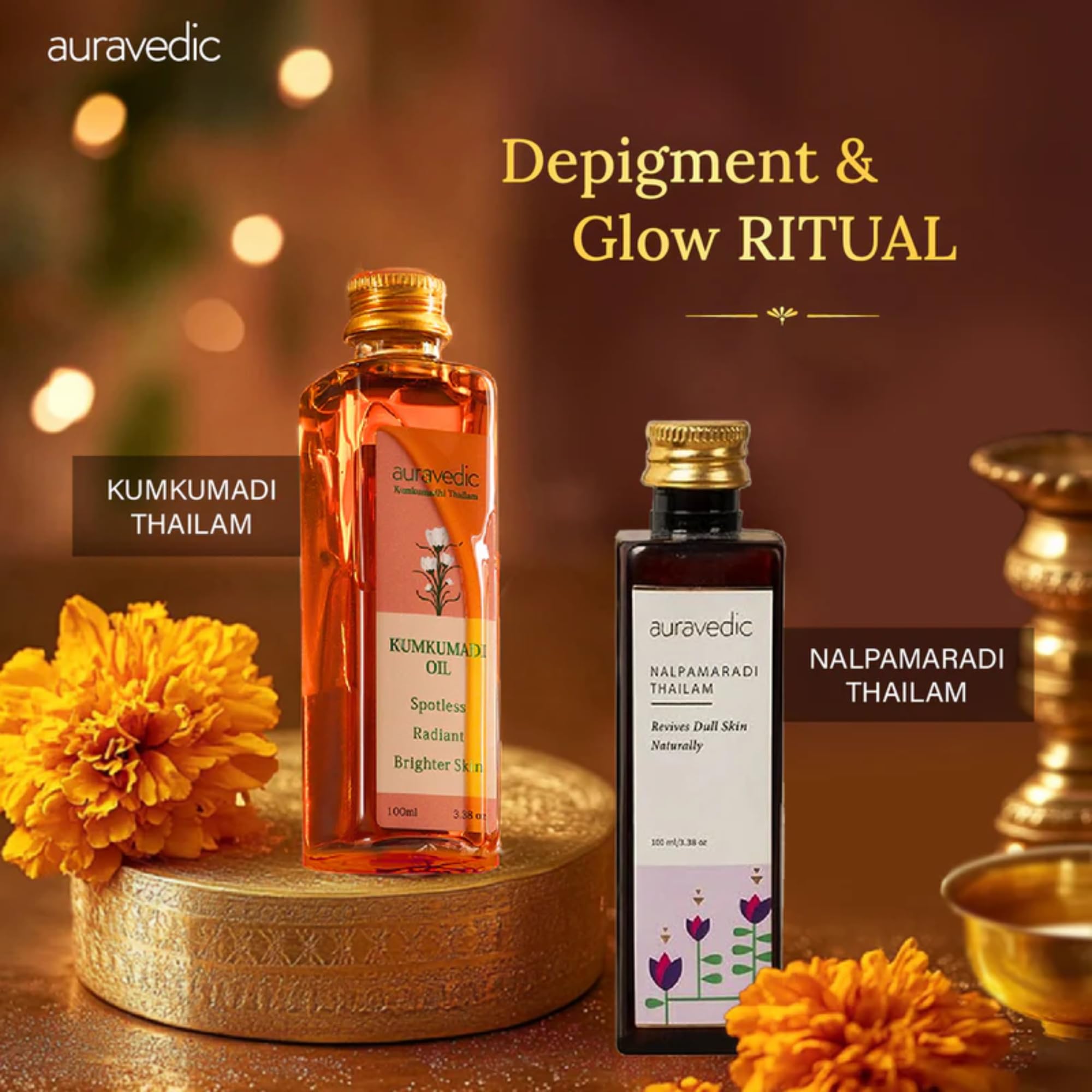 Auravedic Kumkumadi tailam for face Kumkumadi face oil for glowing skin & Nalpamaradi thailam 100 ml pack of 2 kumkumadi oil pigmentation serum body oil after bath for daily use – view 2