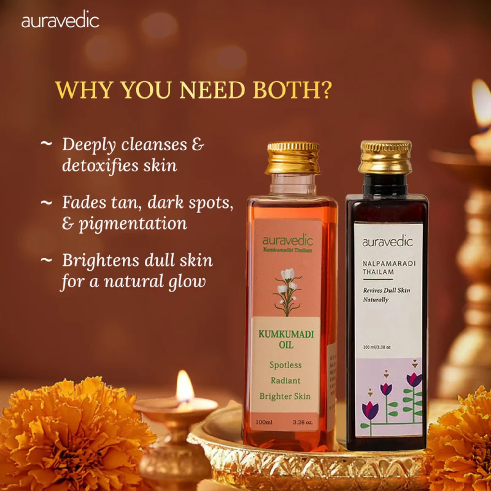 Auravedic Kumkumadi tailam for face Kumkumadi face oil for glowing skin & Nalpamaradi thailam 100 ml pack of 2 kumkumadi oil pigmentation serum body oil after bath for daily use – view 4
