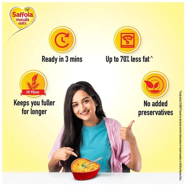 Saffola Masala Oats - Classic Masala, Fibre Rich, Healthy Snack, 38 g – view 6