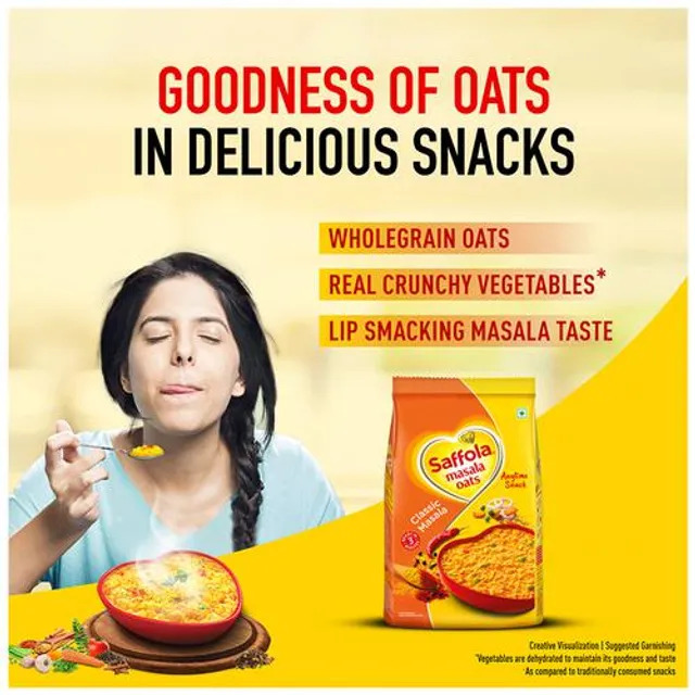 Saffola Masala Oats - Classic Masala, Fibre Rich, Healthy Snack, 38 g – view 7